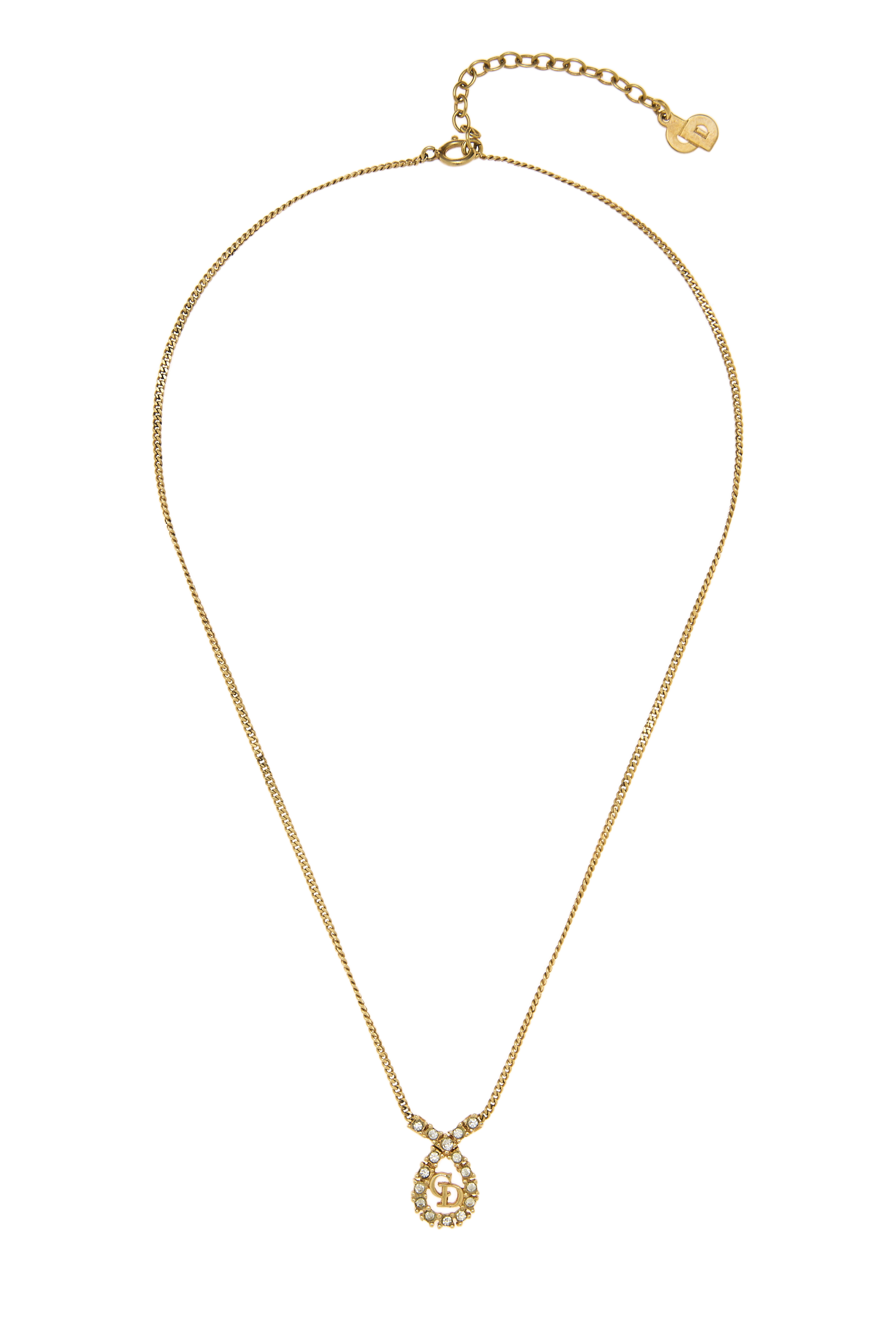 Women's Christian Dior Gold Crystal 'CD' Necklace in Gold
