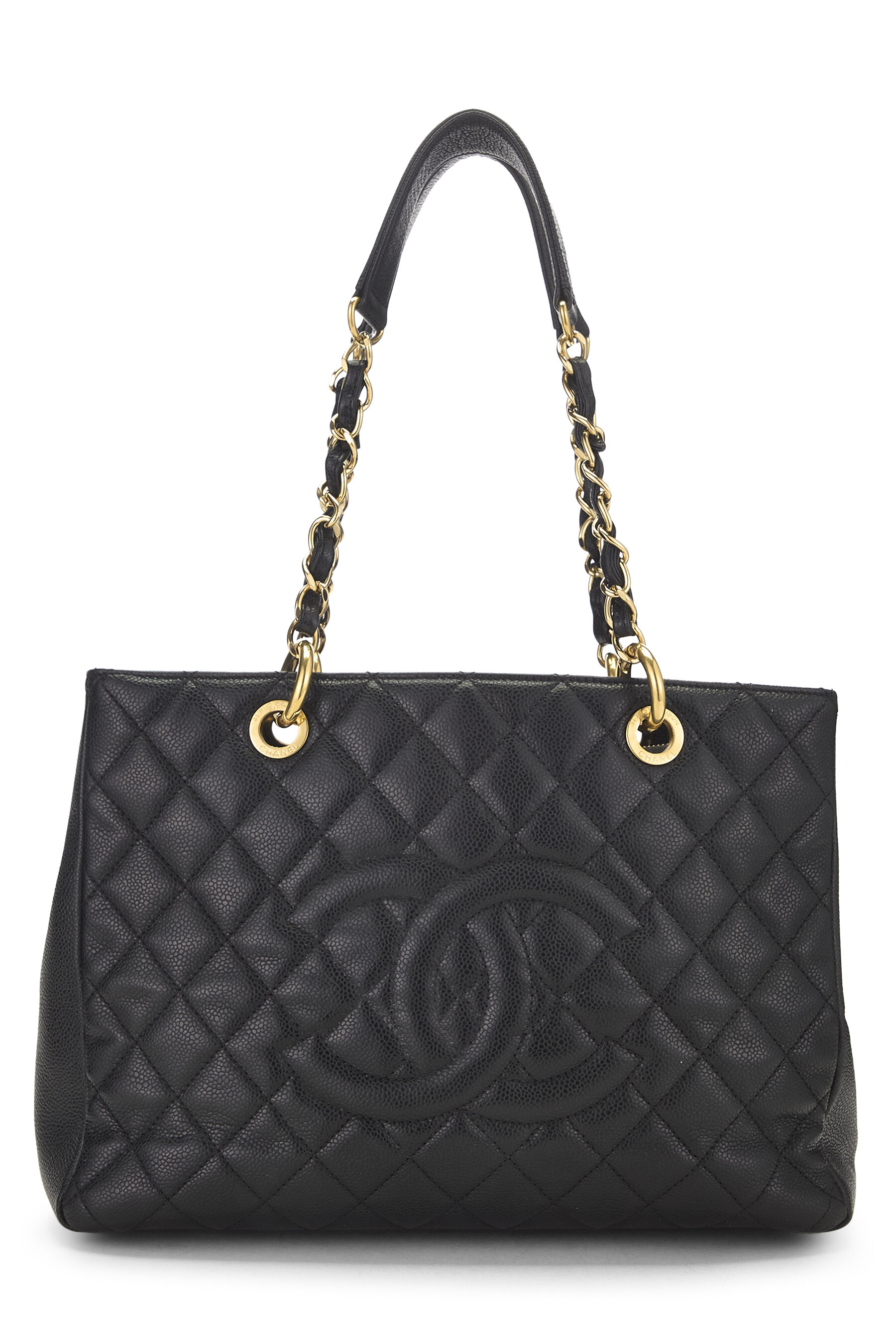 Women's Chanel Black Quilted Caviar Grand Shopping Tote (GST) in Black