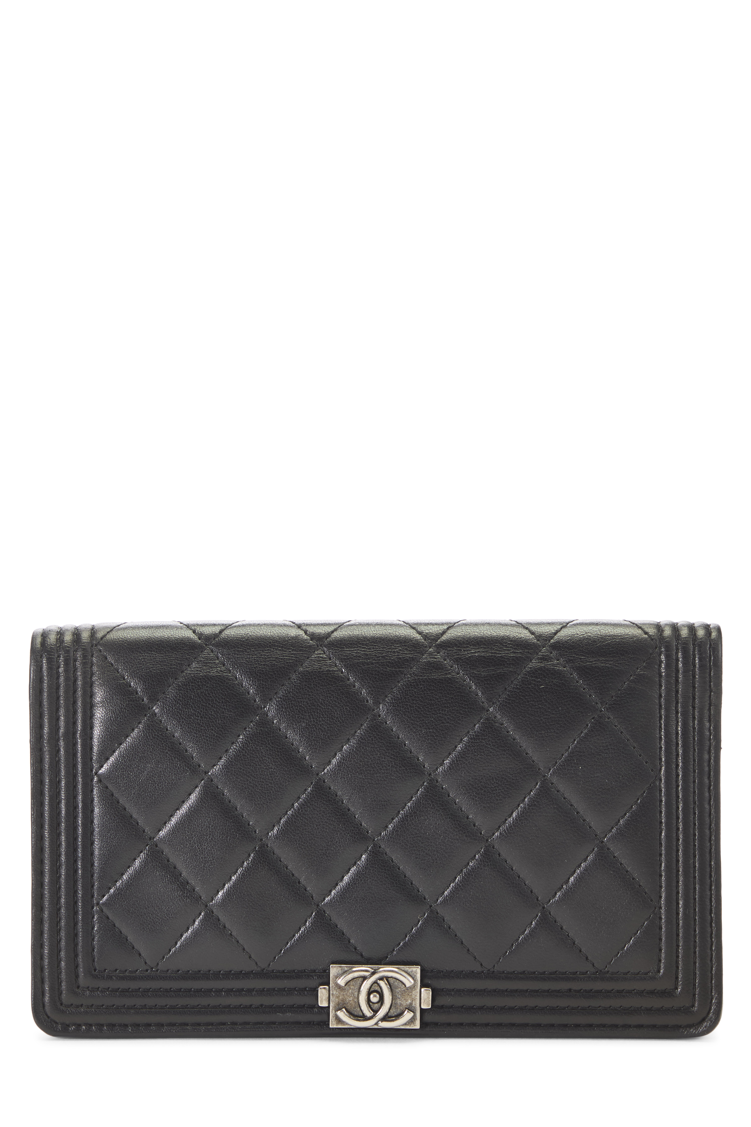 Women's Chanel Black Quilted Lambskin Boy Long Wallet in Black