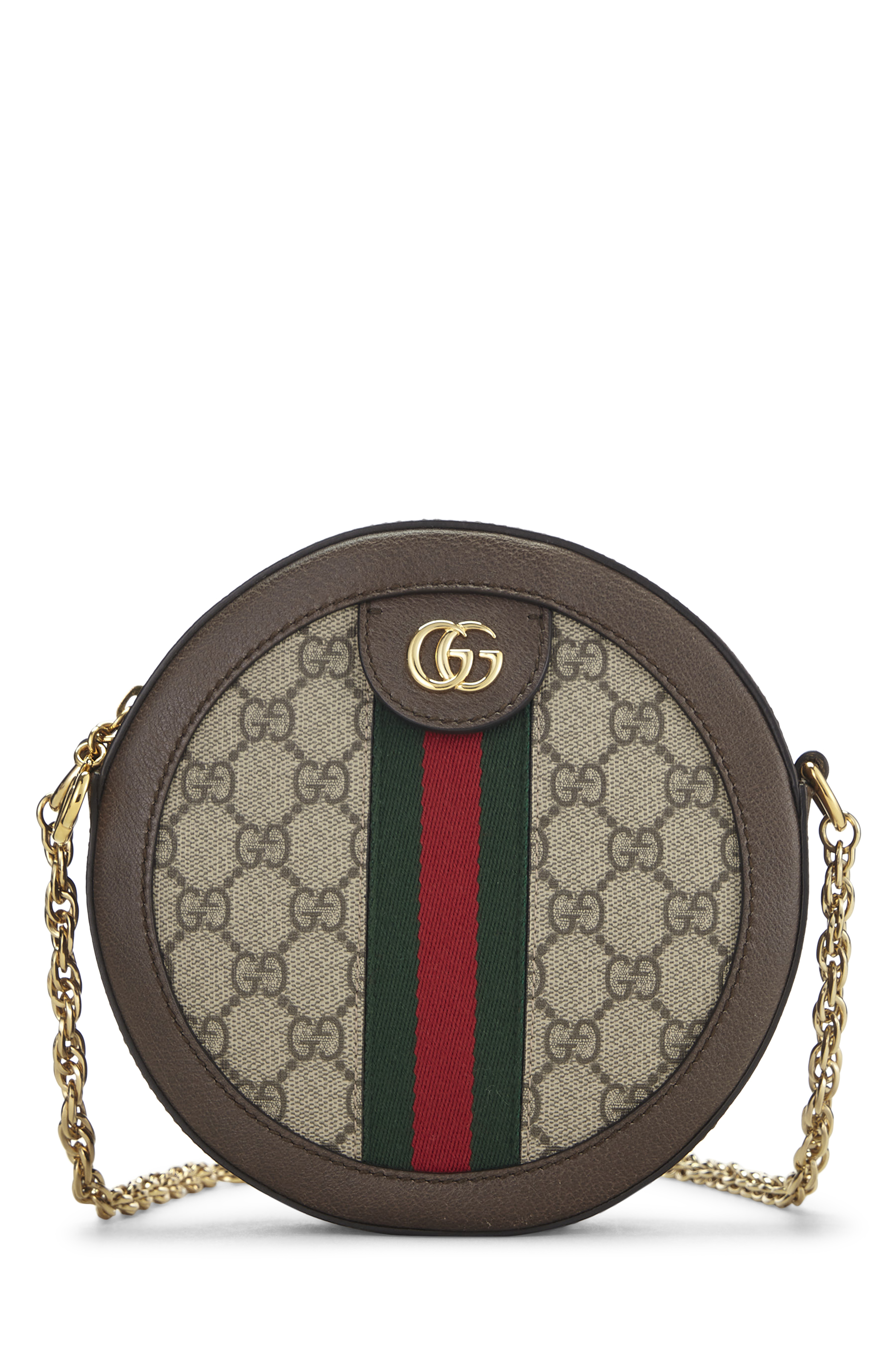 Women's Gucci Original GG Supreme Ophidia Round Shoulder Bag Mini in Brown Mini