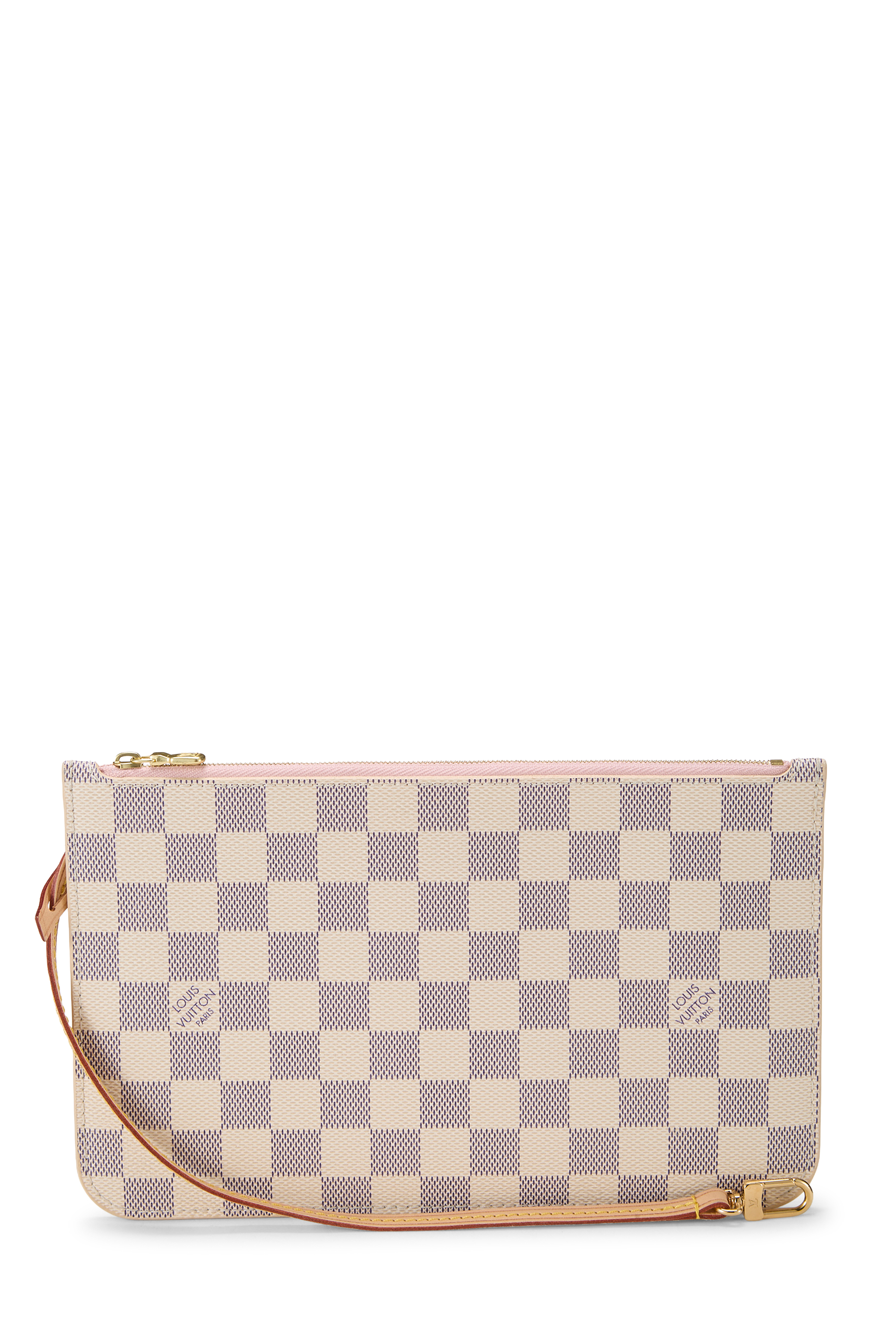 Women's Louis Vuitton Damier Azur Neverfull Pouch MM NM in Pink MM