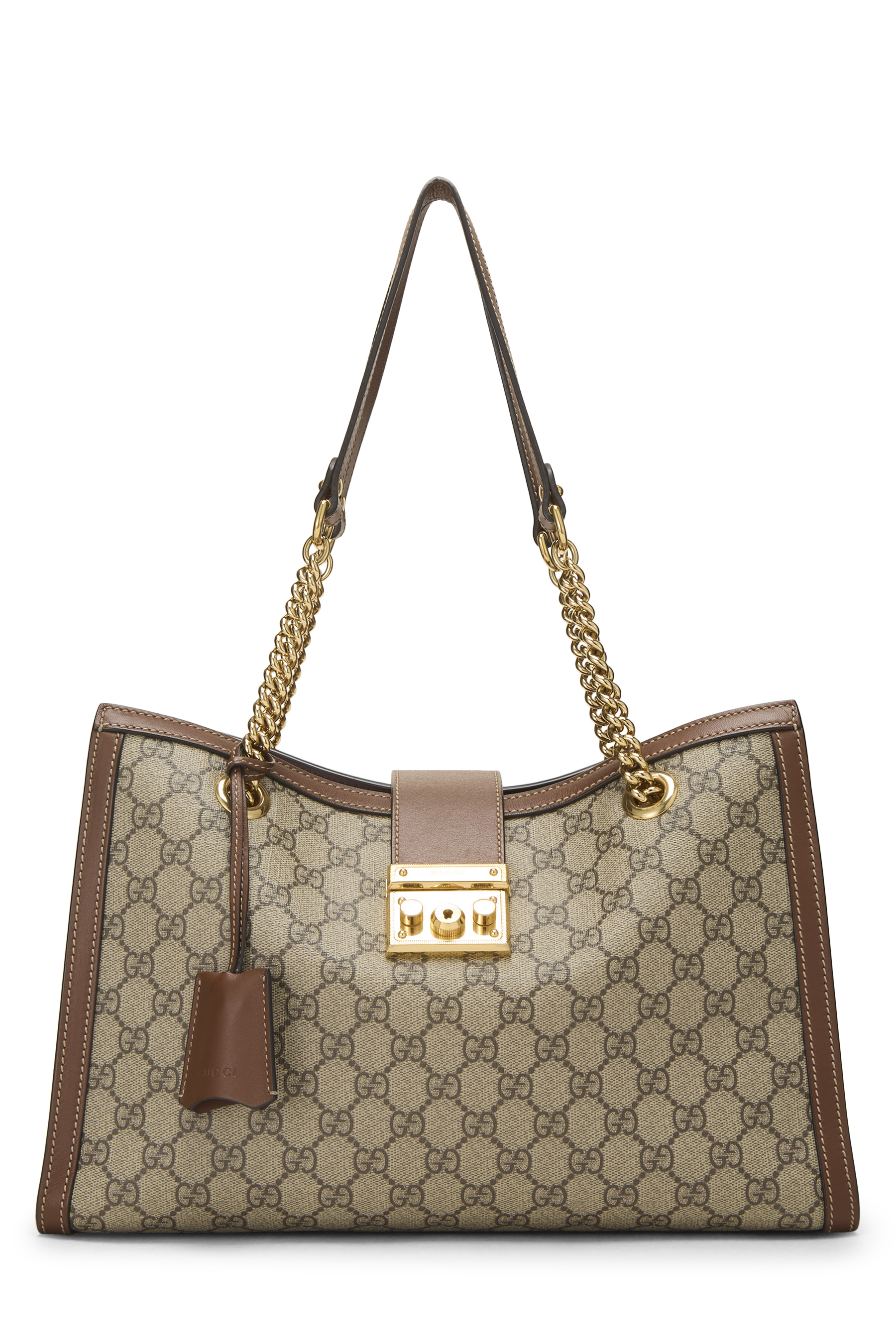Women's Microfiber Gucci Brown GG Supreme Canvas Padlock Shoulder Bag Medium in Brown Medium