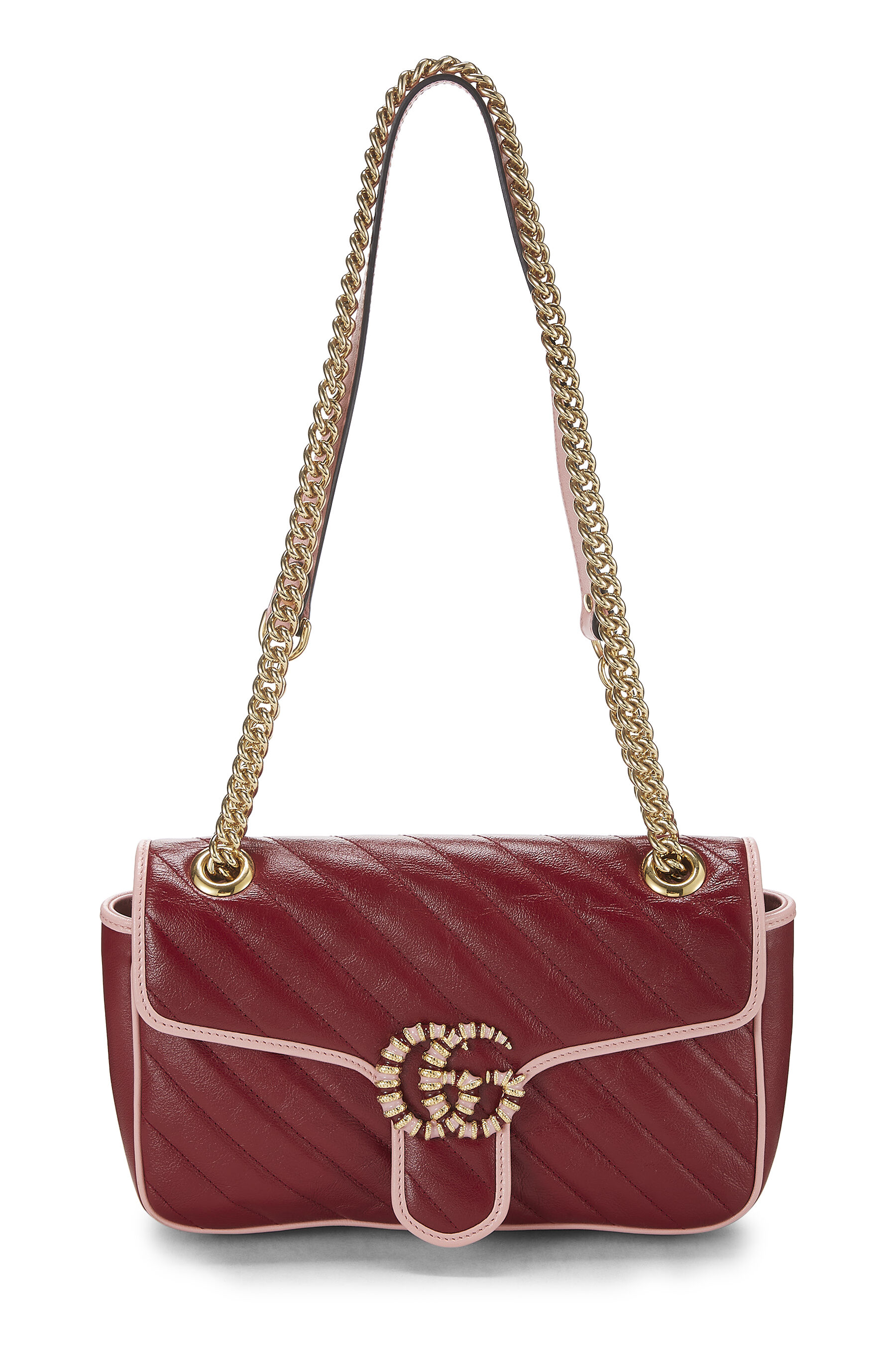Women's Gucci Red Leather Torchon GG Marmont Shoulder Bag Small in Red Small