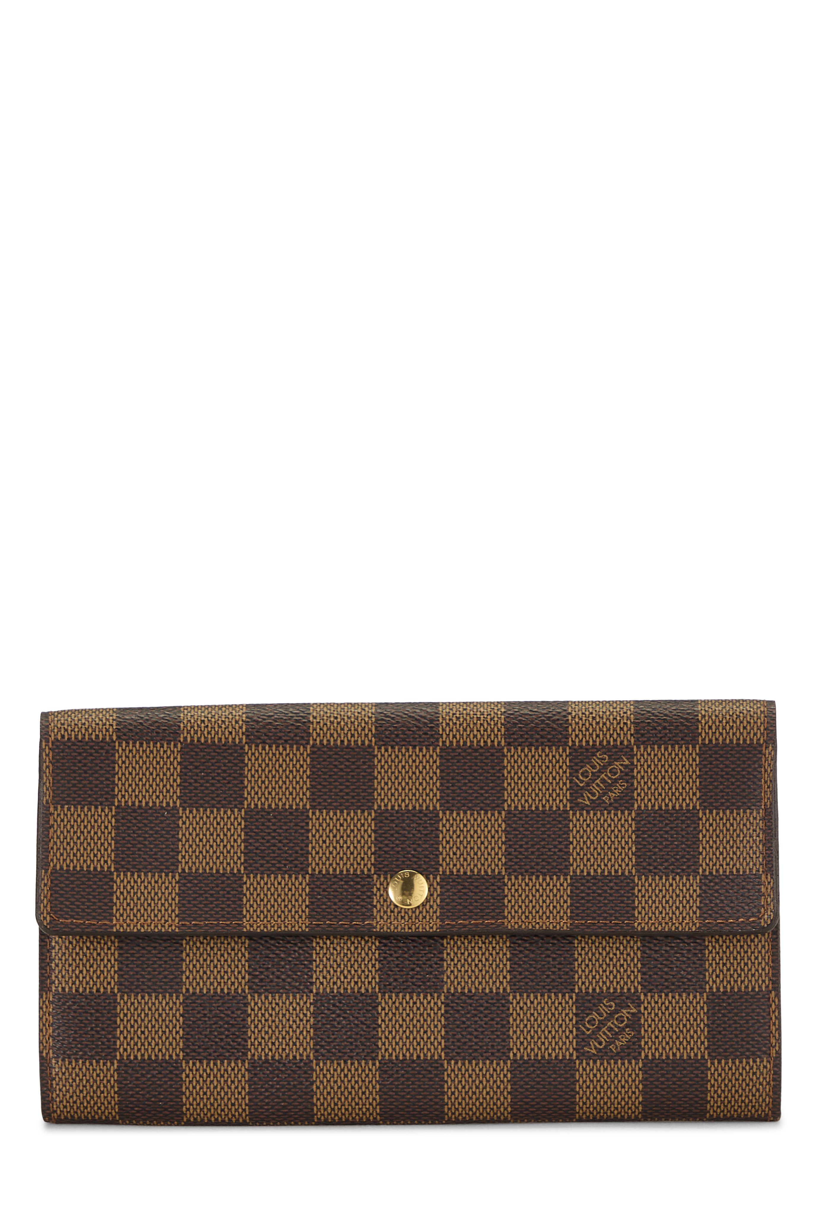 Women's Louis Vuitton Damier Ebene Porte Monnaie Credit in Brown