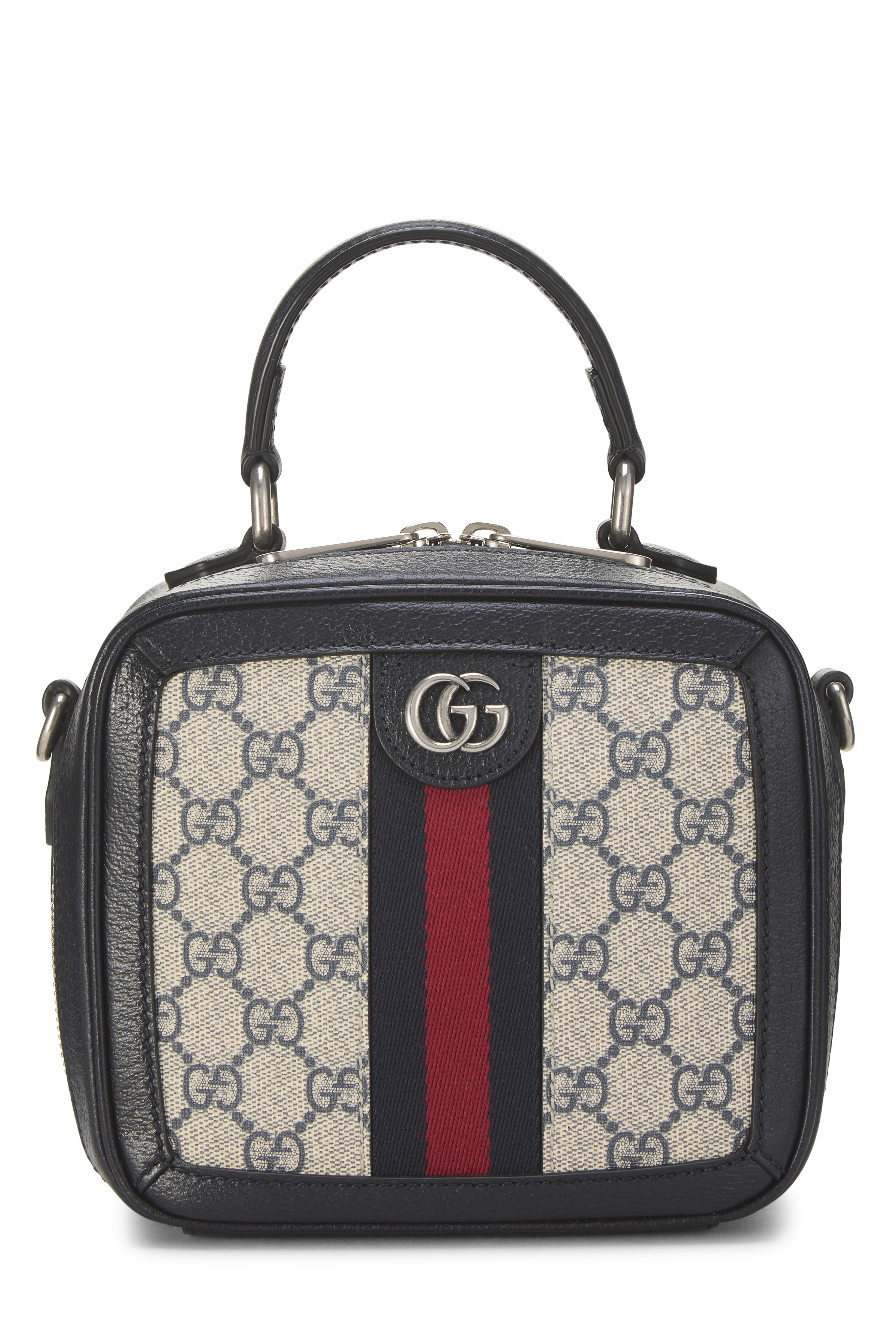 Women's Gucci Navy GG Supreme Canvas Ophidia Top Handle Bag Mini in Brown Mini