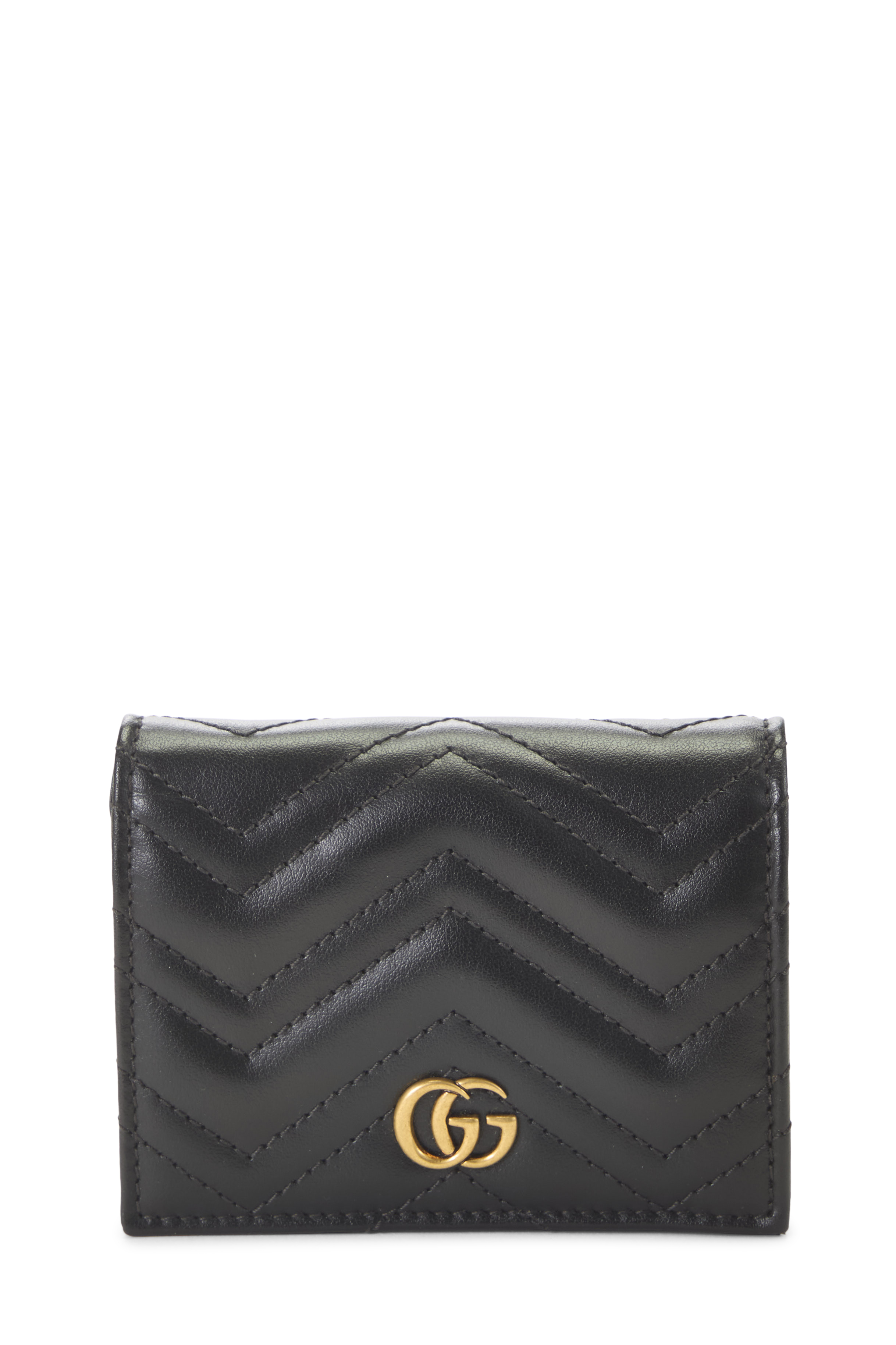 Women's Gucci Black Leather GG Marmont Card Case in Black