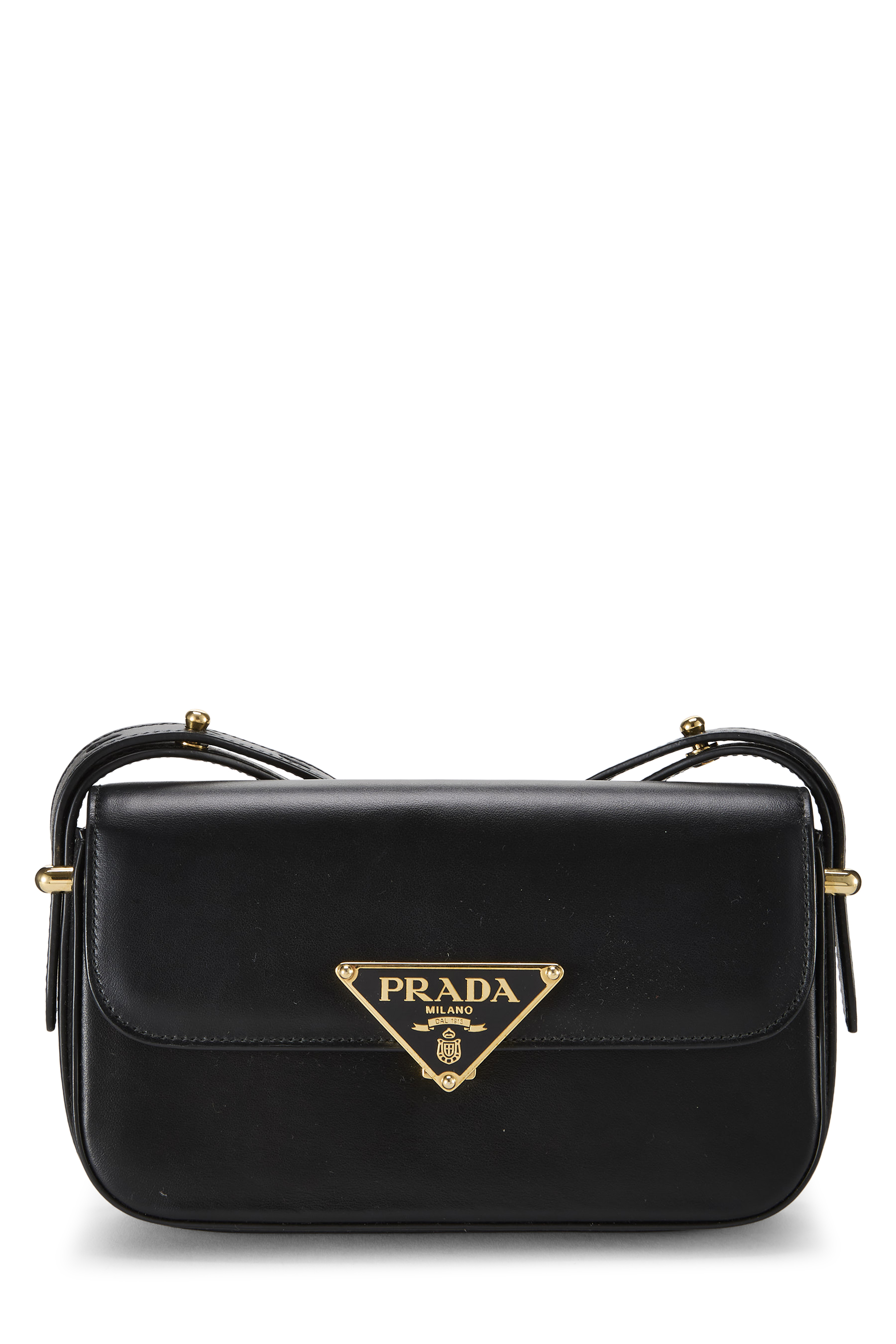 Women's Prada Black Calfskin Triangle Logo Shoulder Bag
