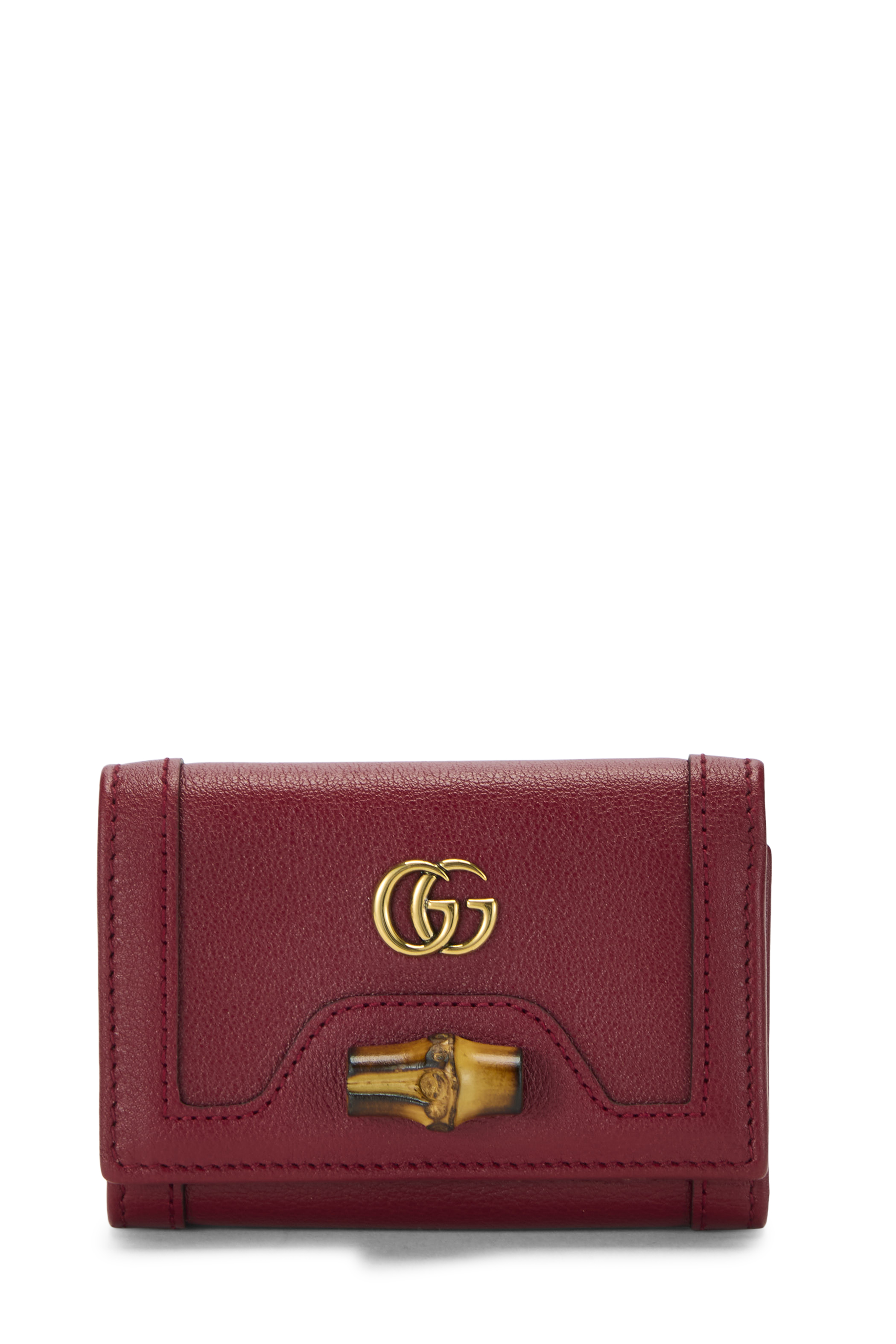 Women's Gucci Red Leather Bamboo Compact Wallet in Red