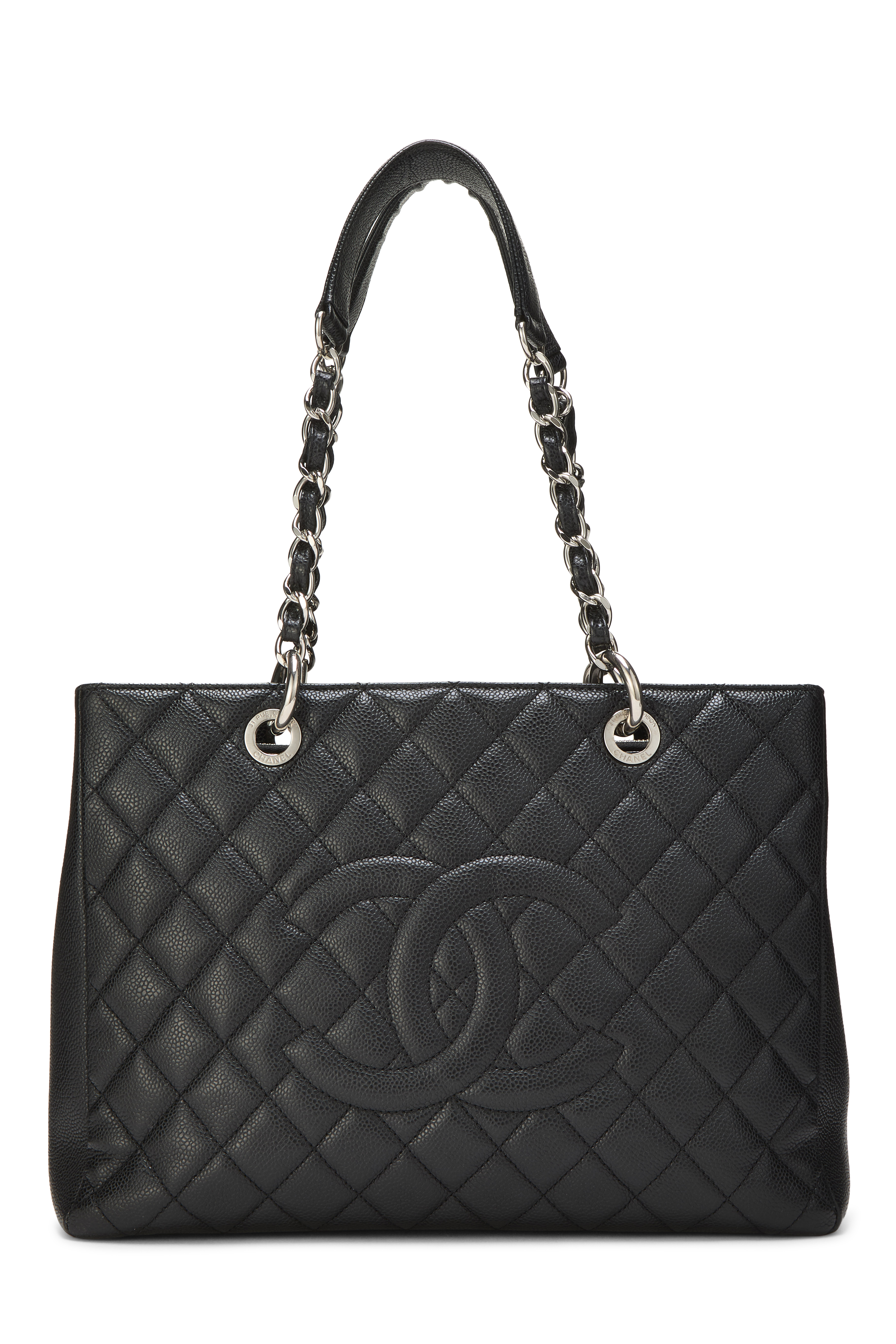 Women's Chanel Black Quilted Caviar Grand Shopping Tote (GST) in Black