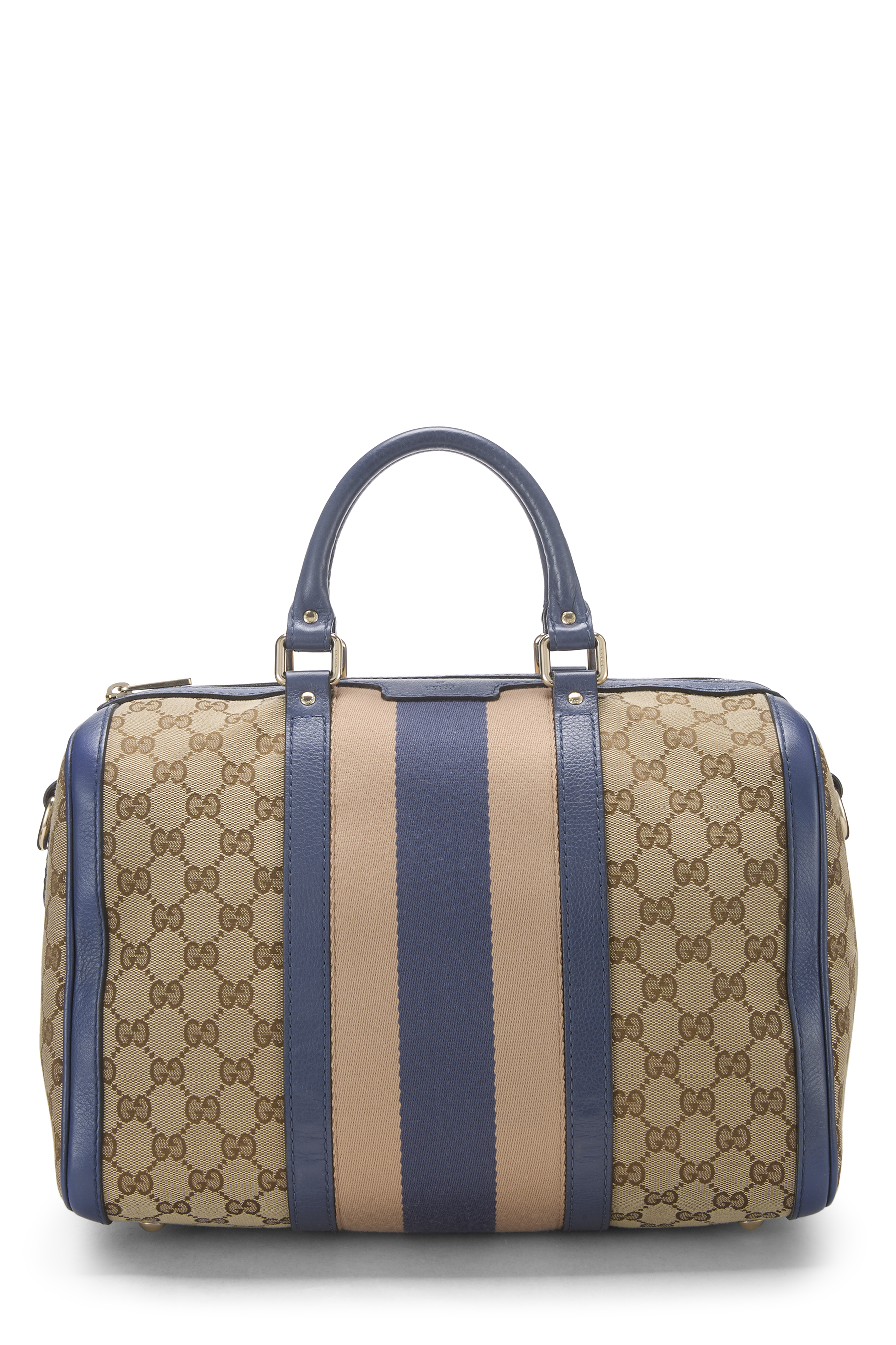 Women's Gucci Blue Original GG Canvas Web Boston Handbag Small in Blue Small