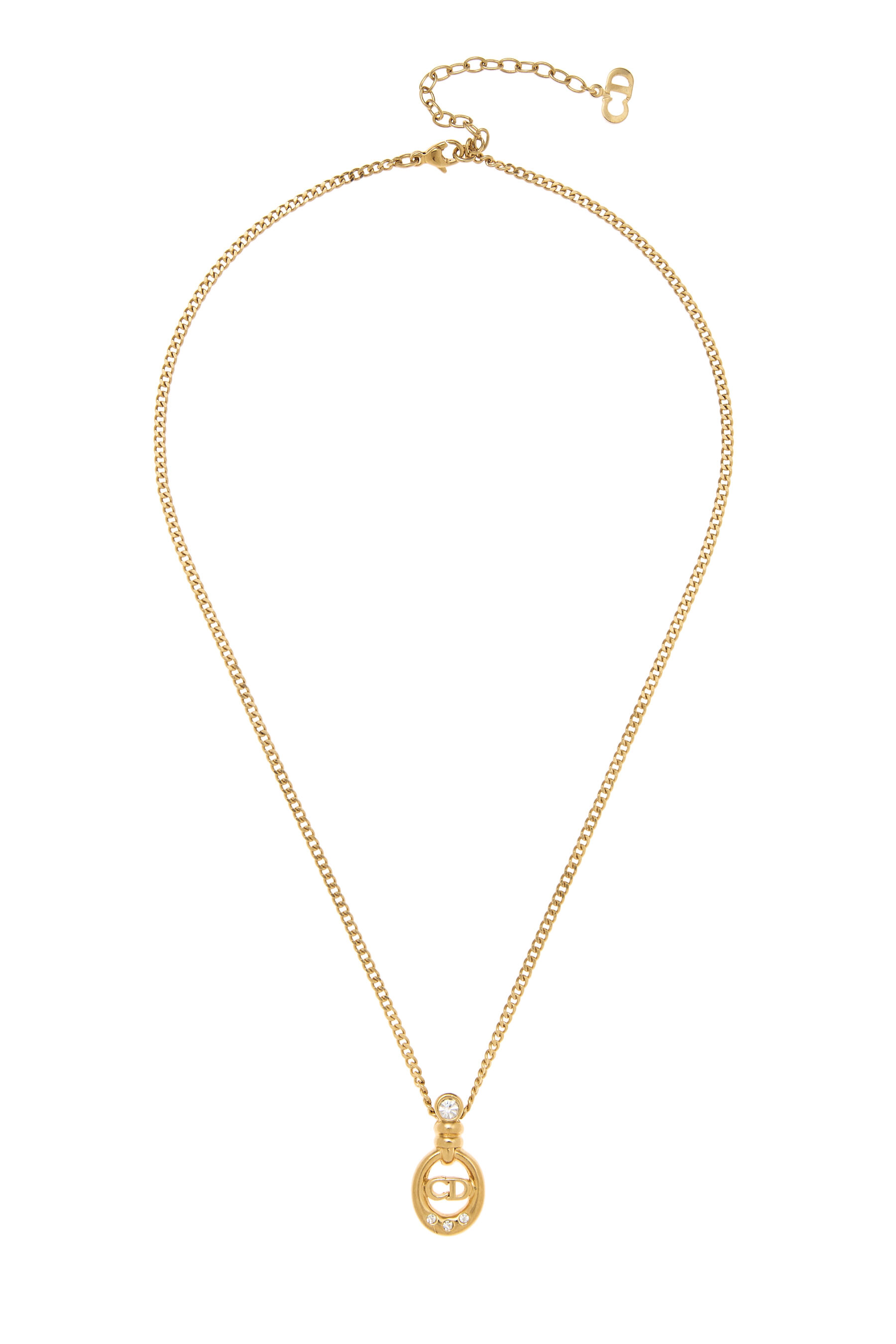 Women's Christian Dior Gold & Crystal 'CD' Necklace in Gold