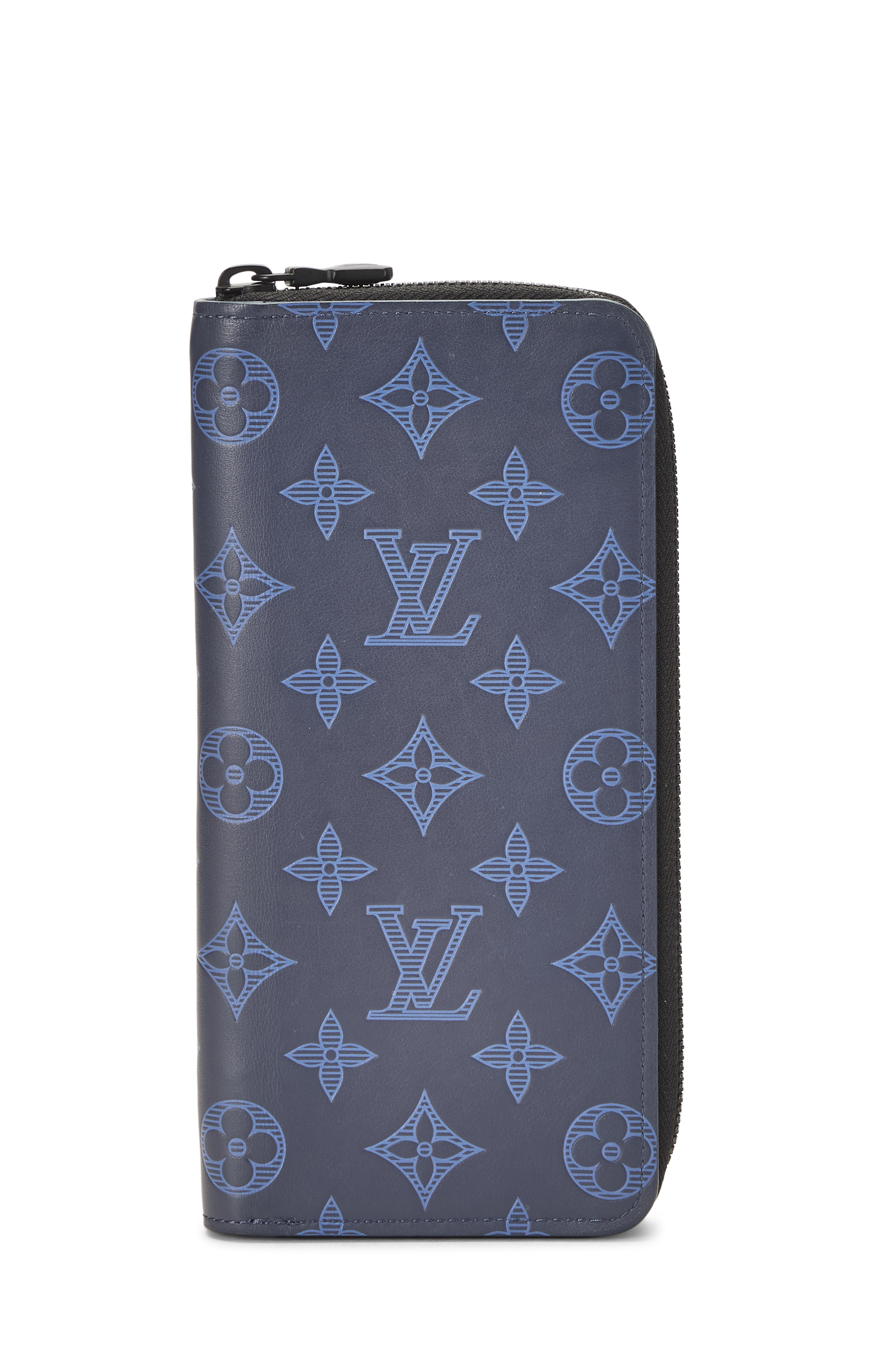 Women's Louis Vuitton Navy Monogram Shadow Zippy Vertical in Navy