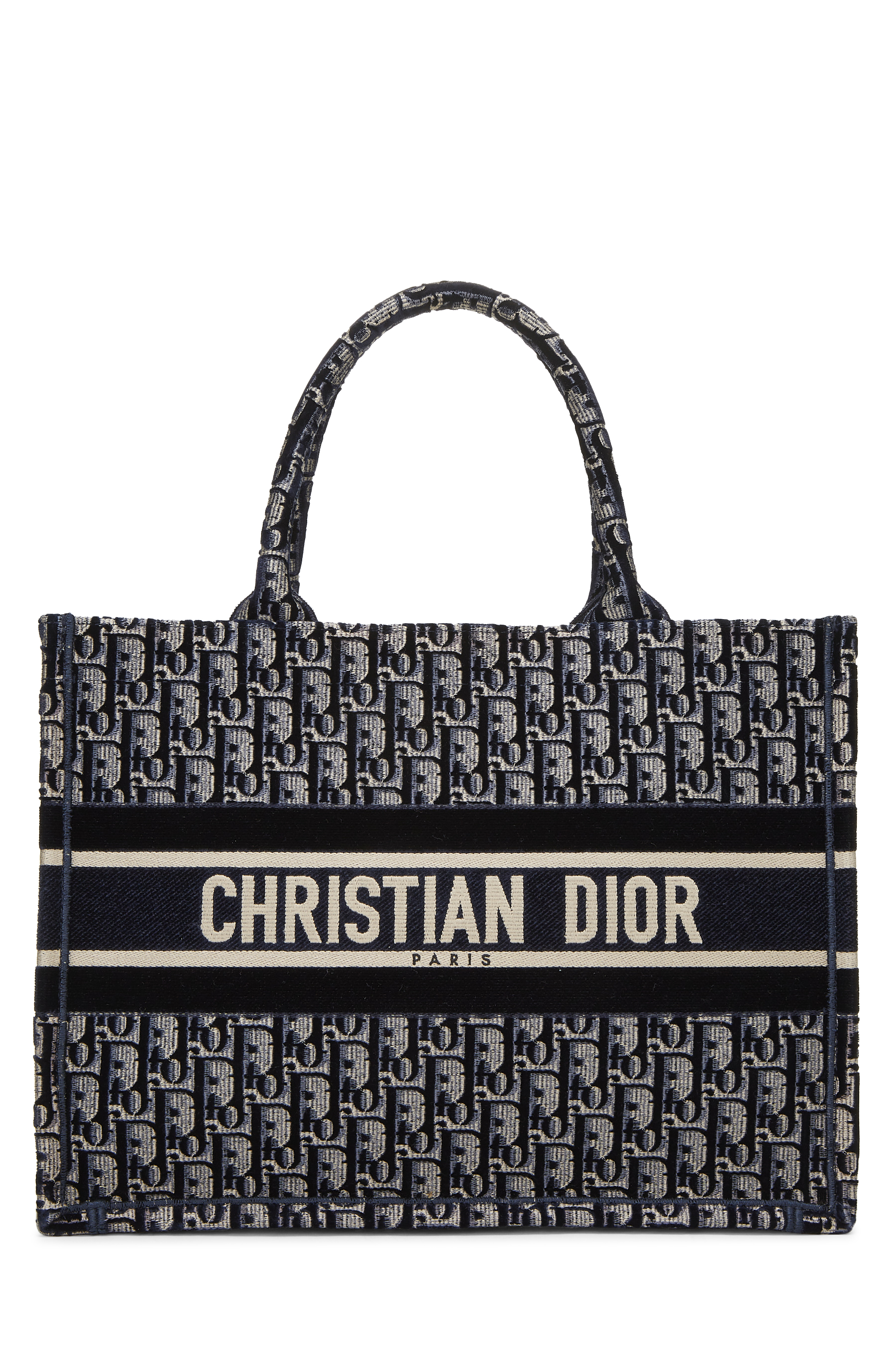 Women's Christian Dior Navy Embroidered Canvas Book Tote Medium in Navy Medium