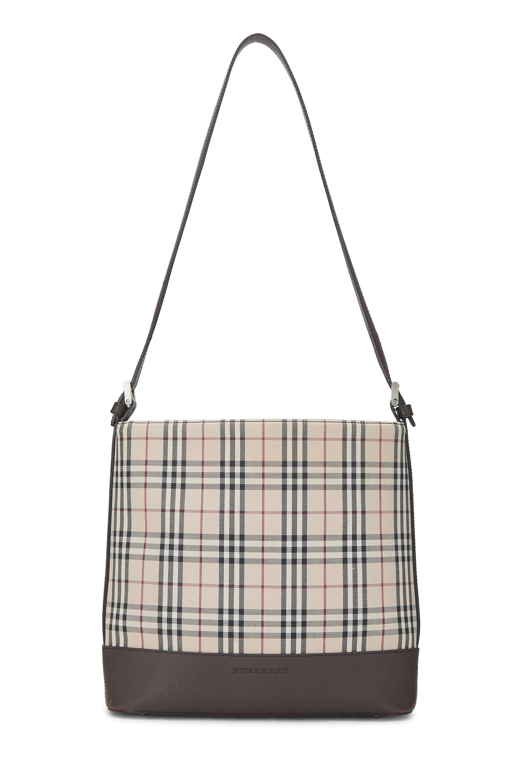 Women's Burberry Brown House Check Jacquard Bucket Shoulder Bag Small in Brown Small