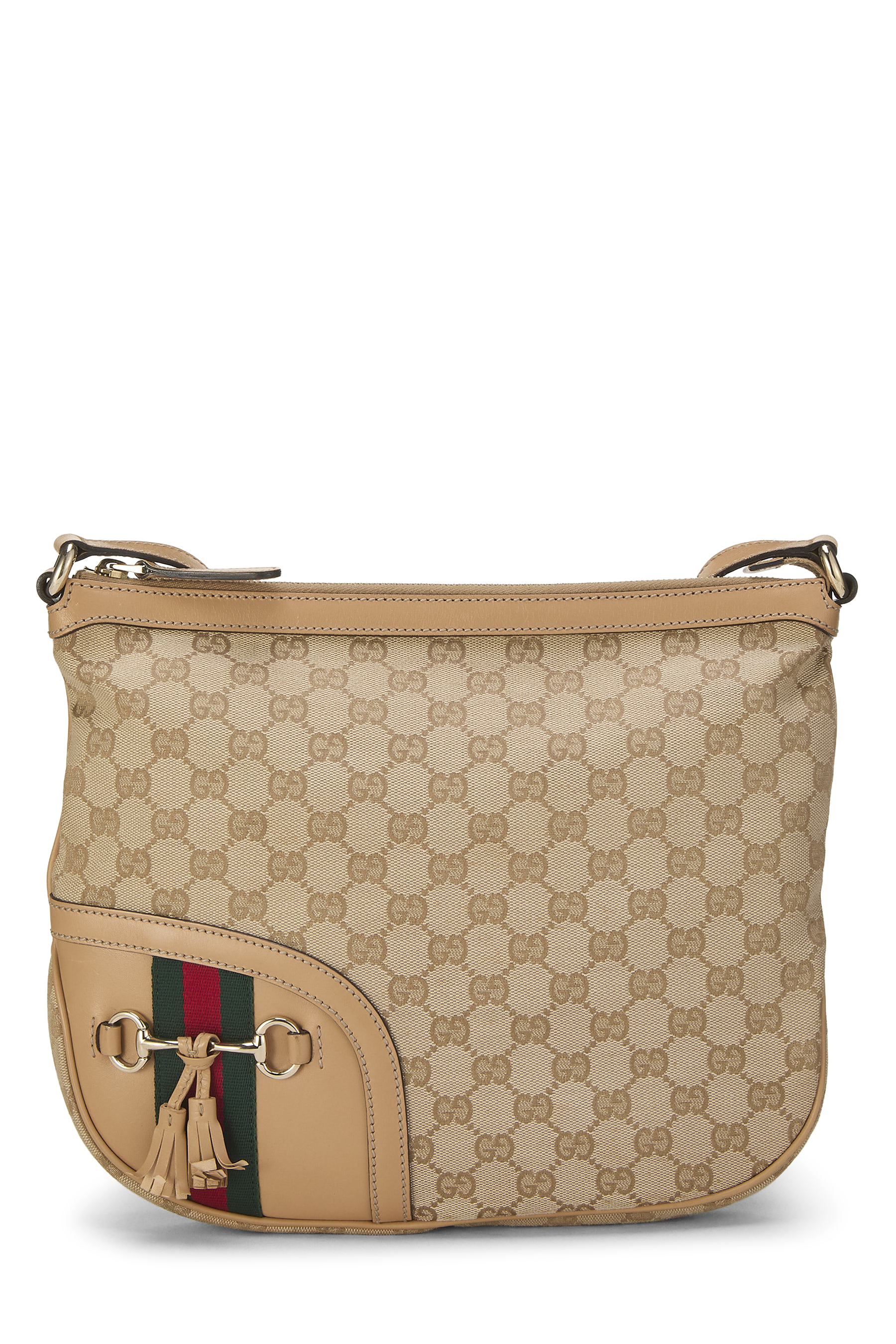 Women's Gucci Beige Original GG Canvas Horsebit Tassel Crossbody in Beige