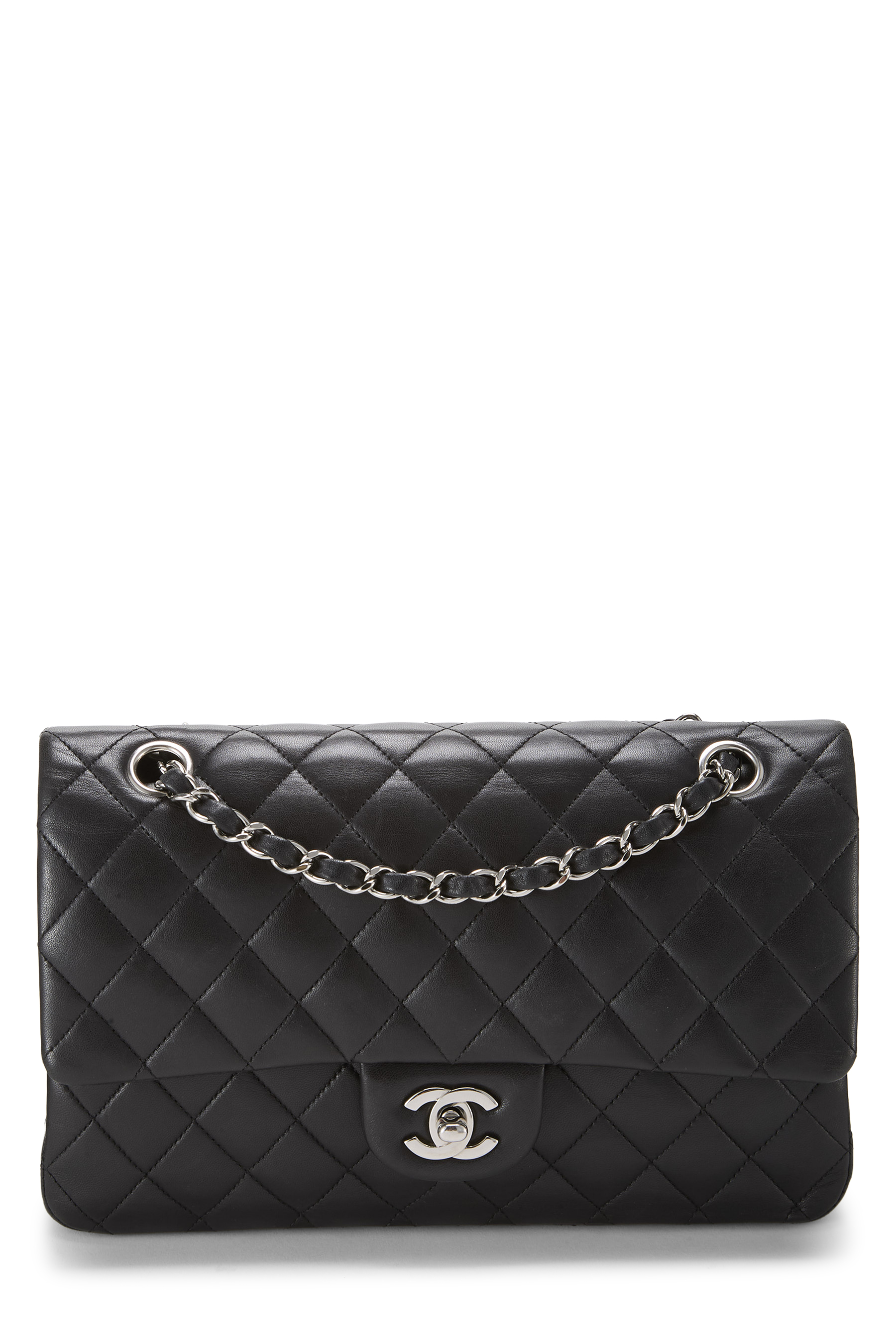 Women's Chanel Black Quilted Lambskin Classic Double Flap Medium in Black 10"