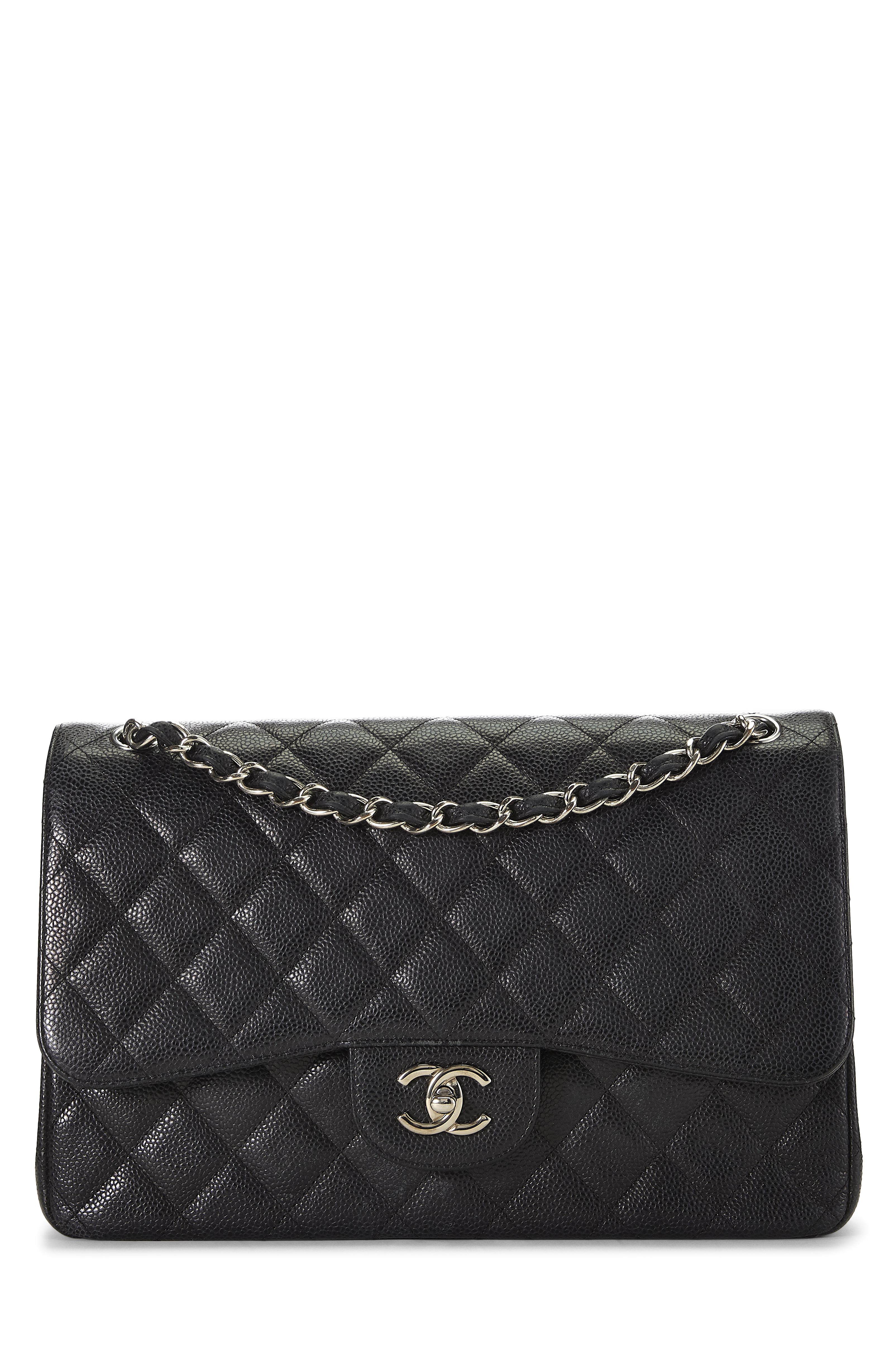 Women's Chanel Black Quilted Caviar New Classic Flap Jumbo in Black Jumbo