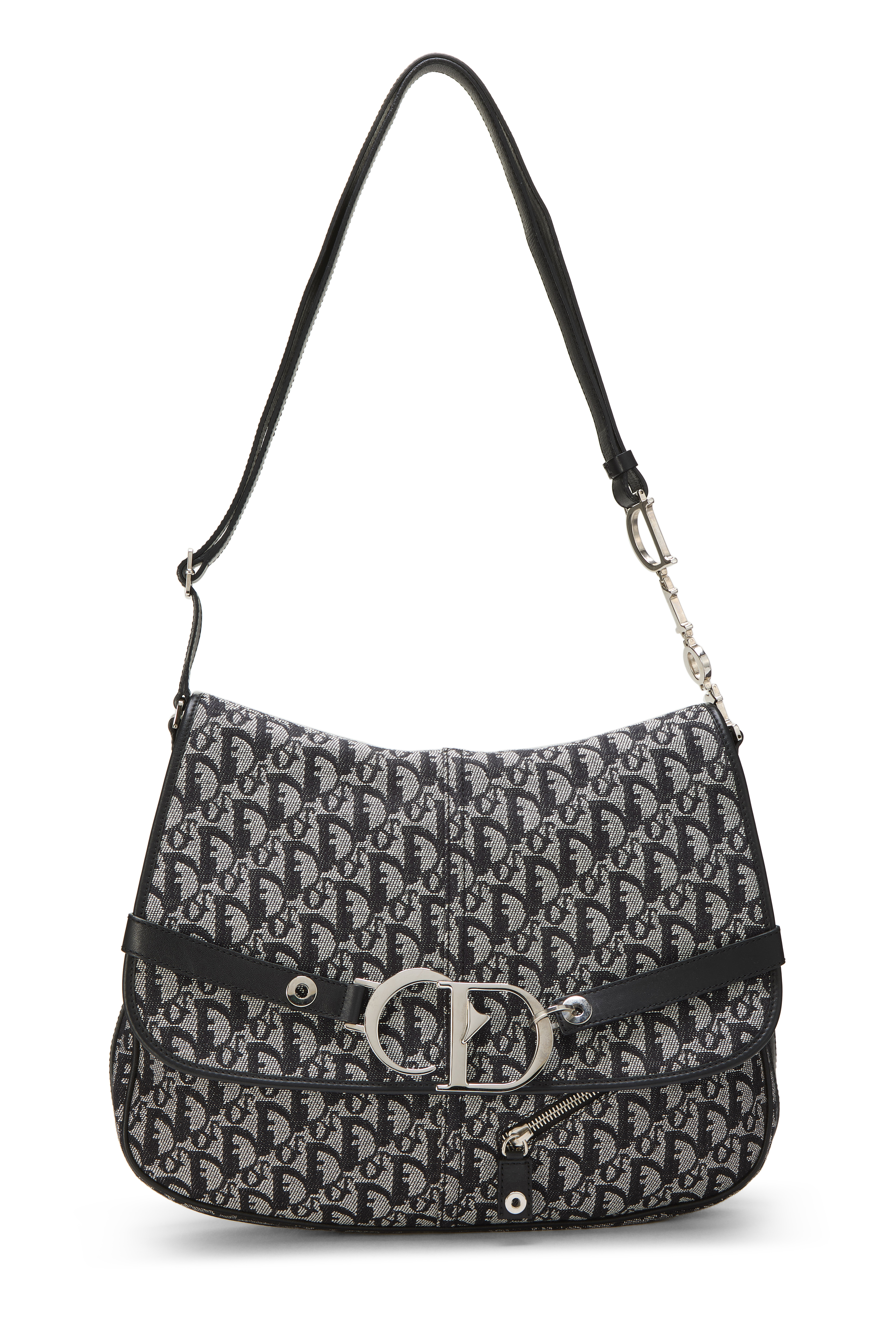 Women's Christian Dior Black Trotter Canvas Flap Messenger Bag in Black