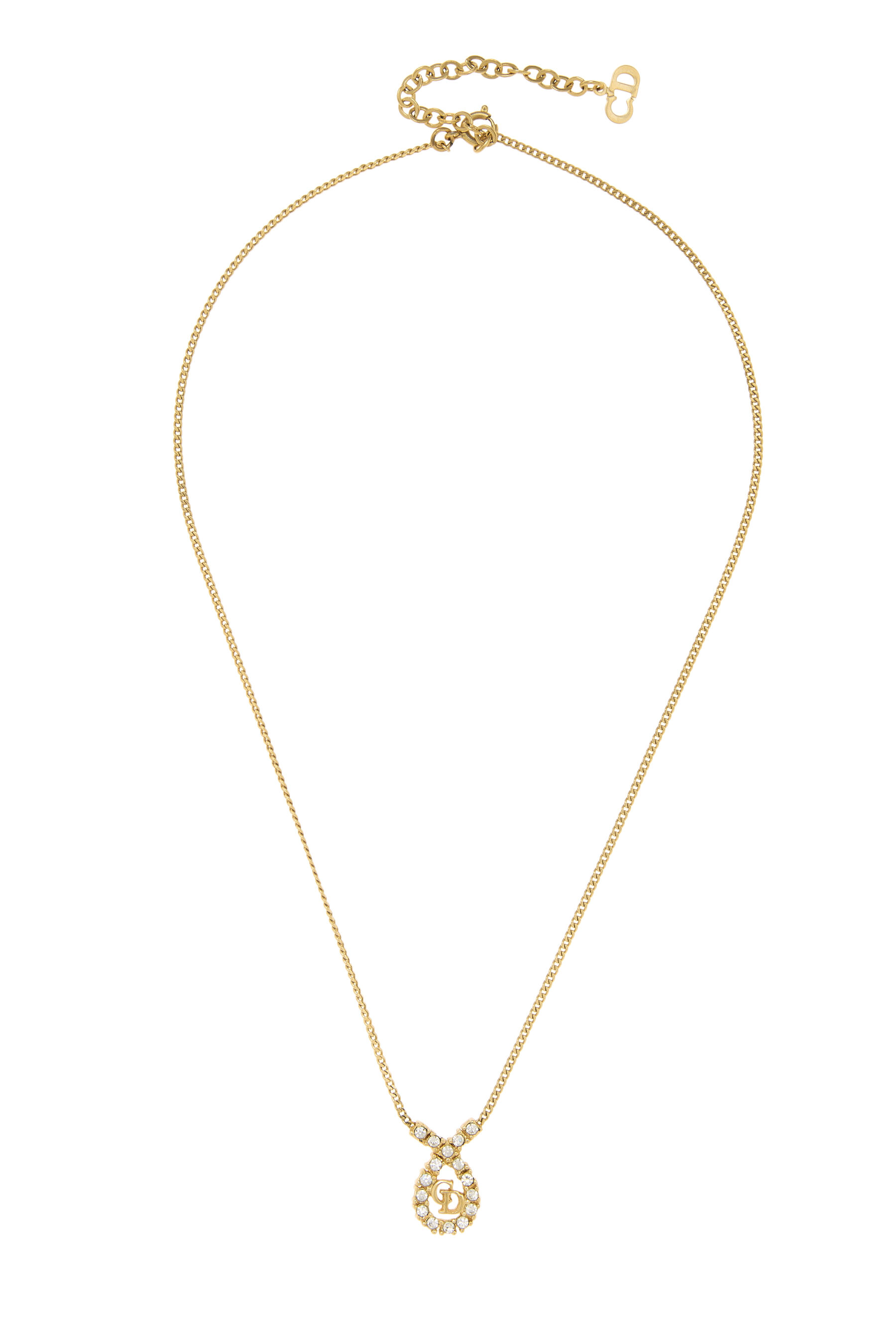 Women's Christian Dior Gold Crystal 'CD' Necklace in Gold