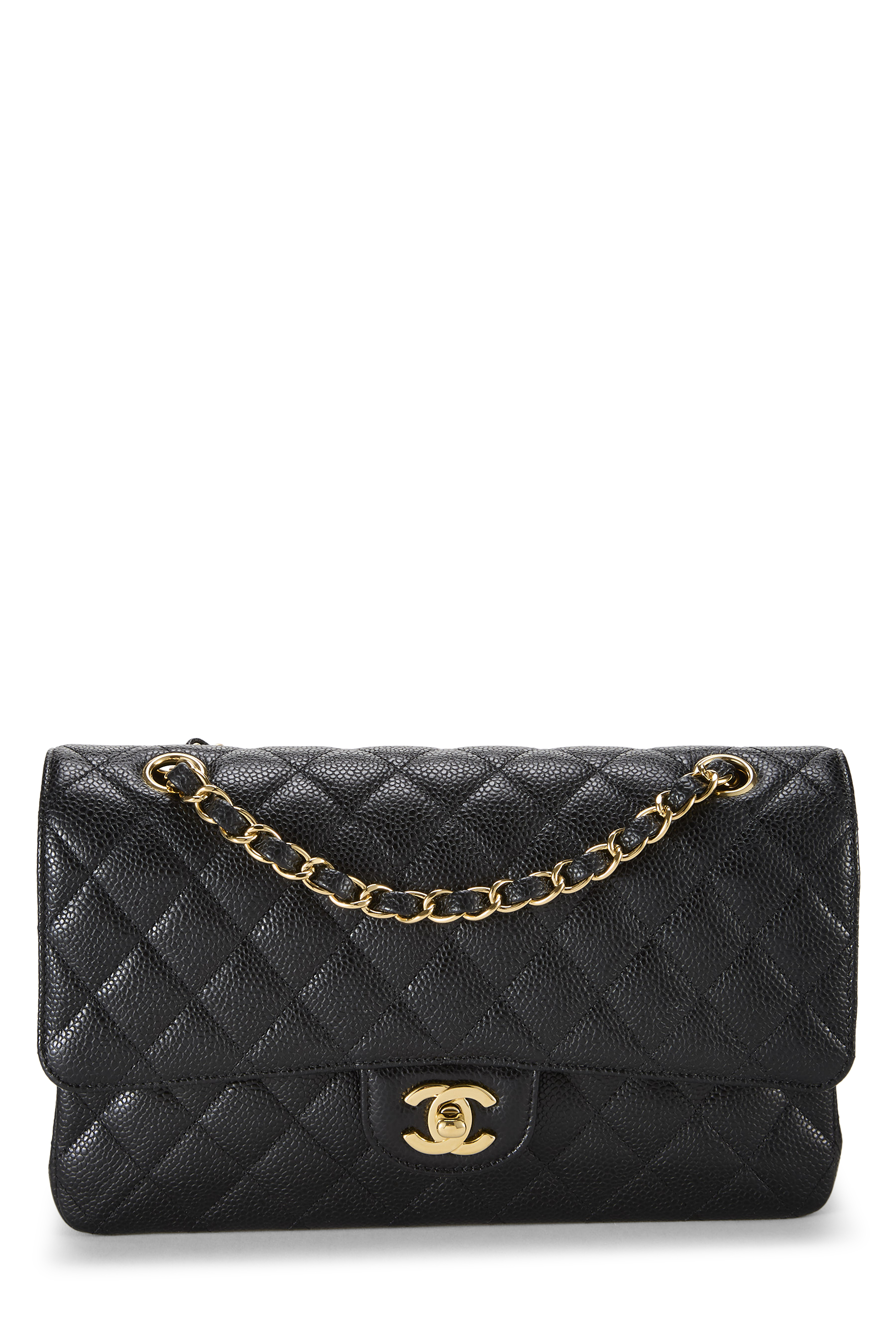 Women's Chanel Black Quilted Caviar Classic Double Flap Medium in Black 10"