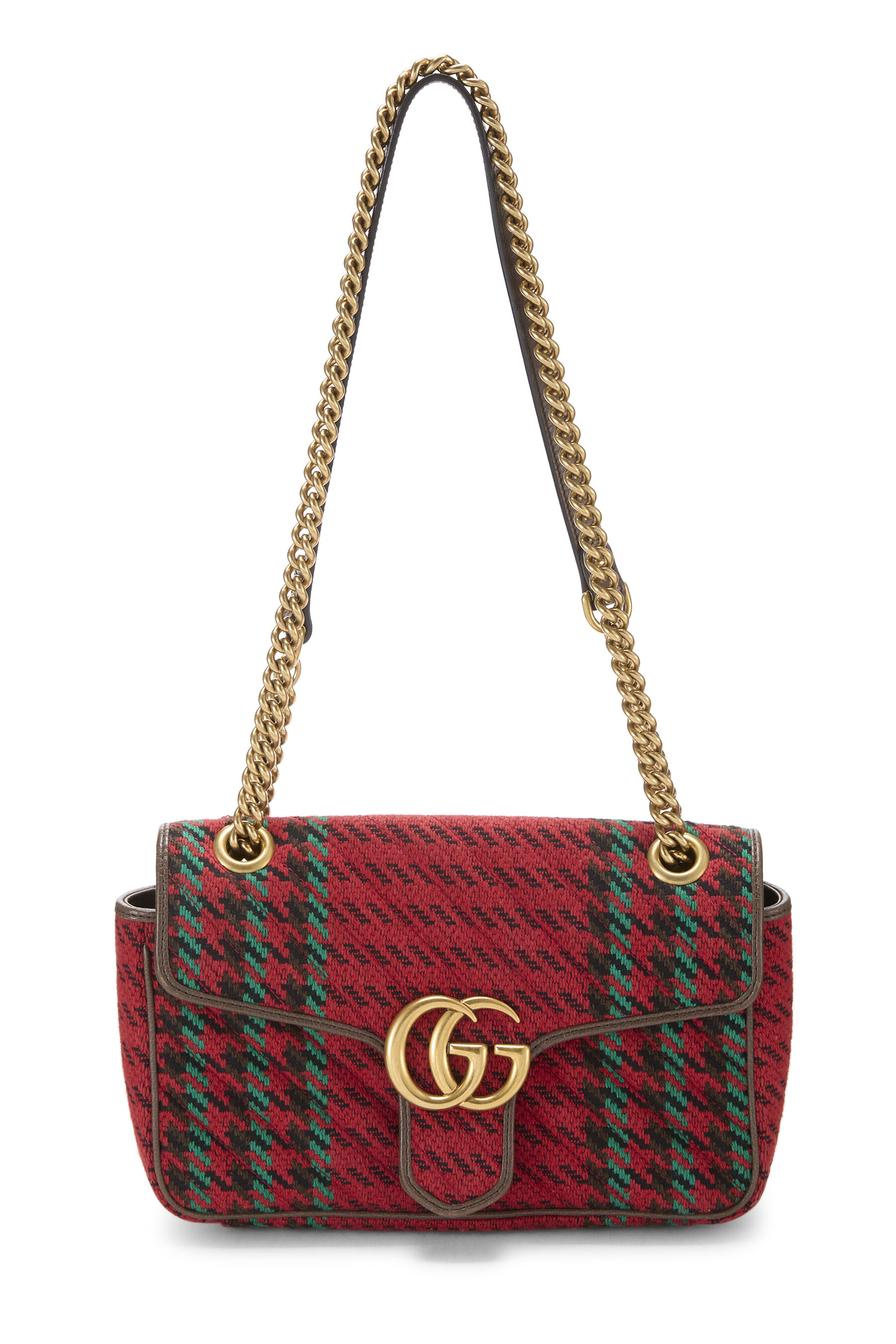 Women's Gucci Red & Multicolored Tweed GG Marmont Shoulder Bag Small in Multi Small