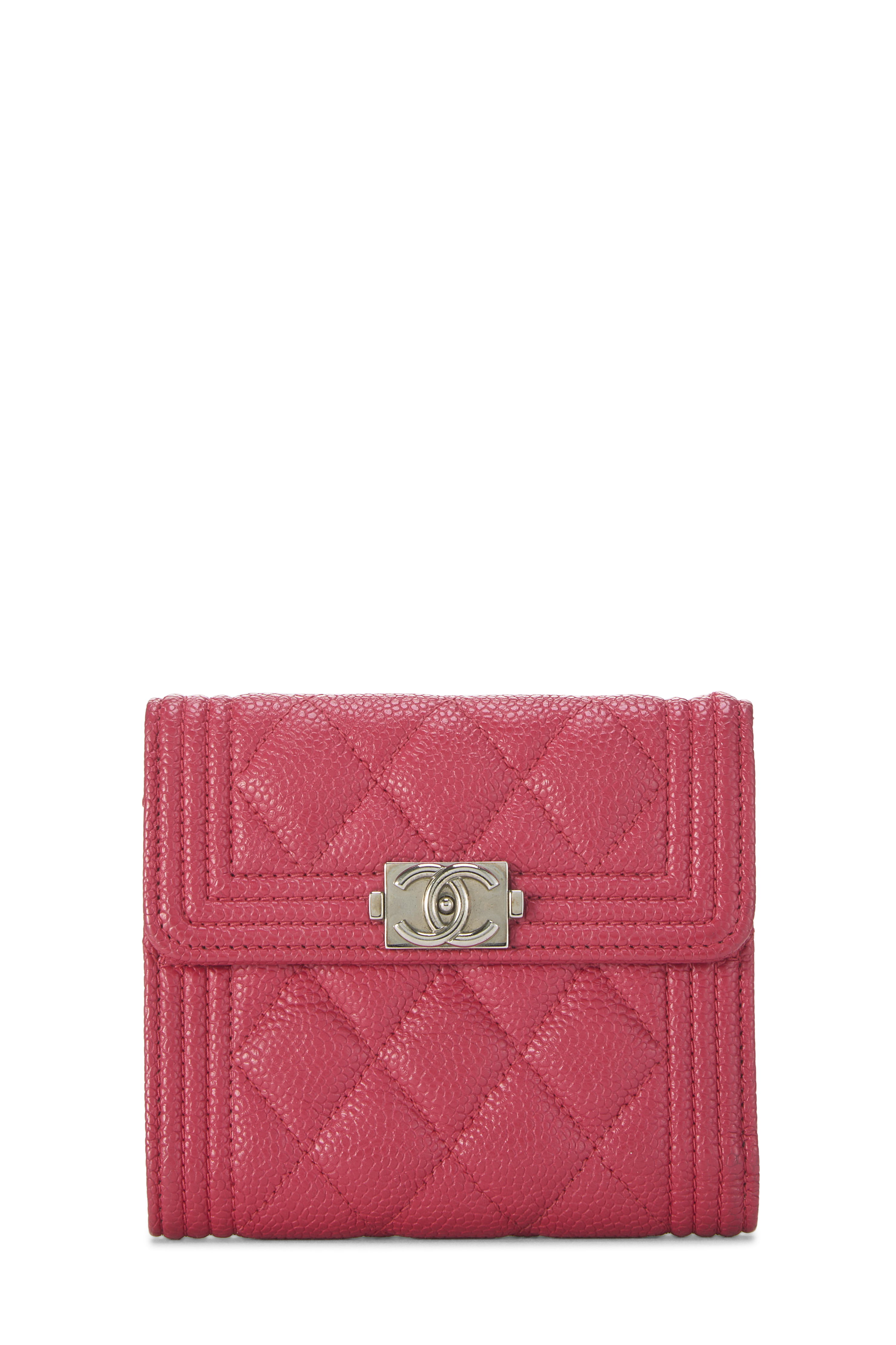 Women's Chanel Red Caviar Boy Compact Wallet in Red