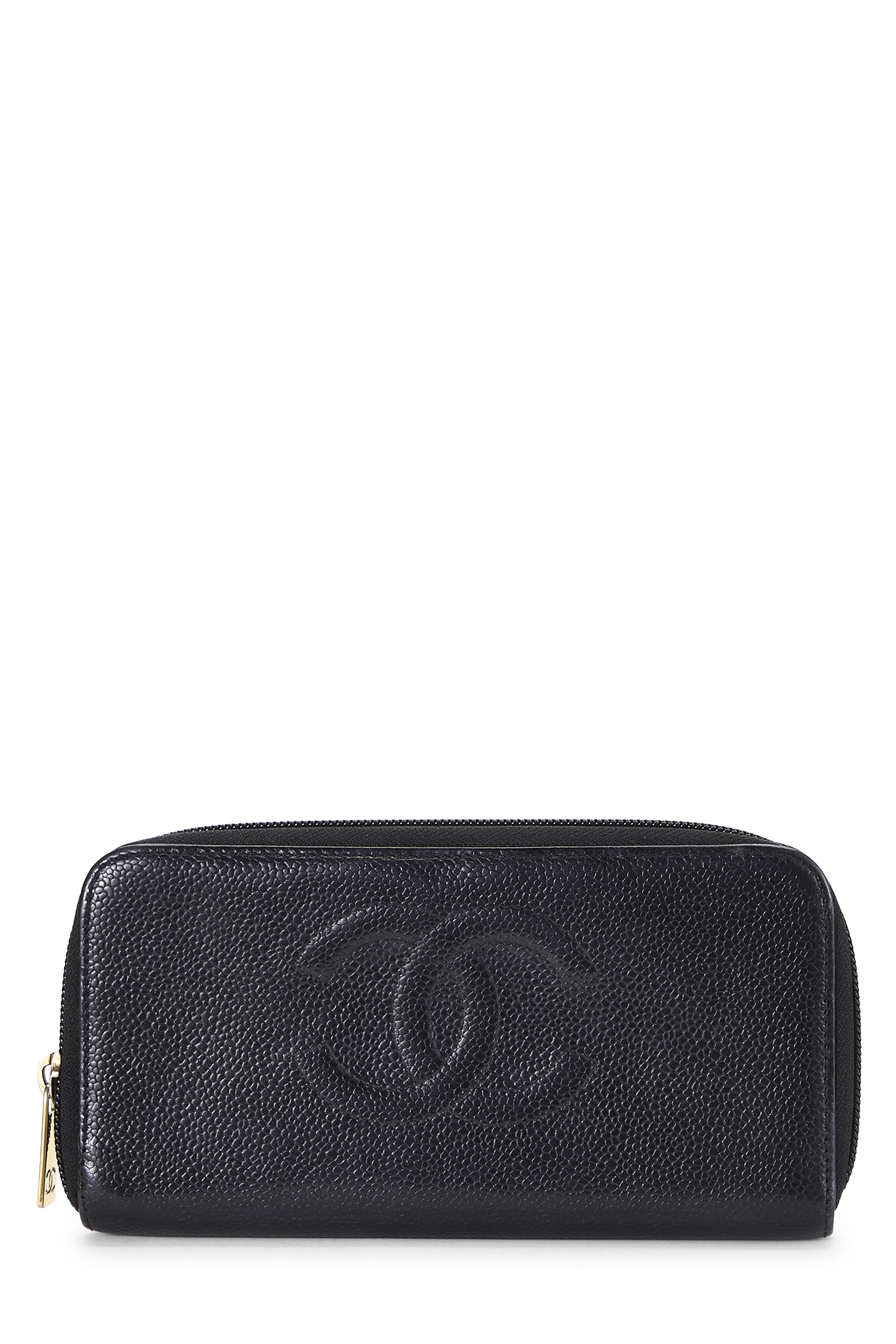 Women's Chanel Black Caviar 'CC' Zip Around Wallet in Black