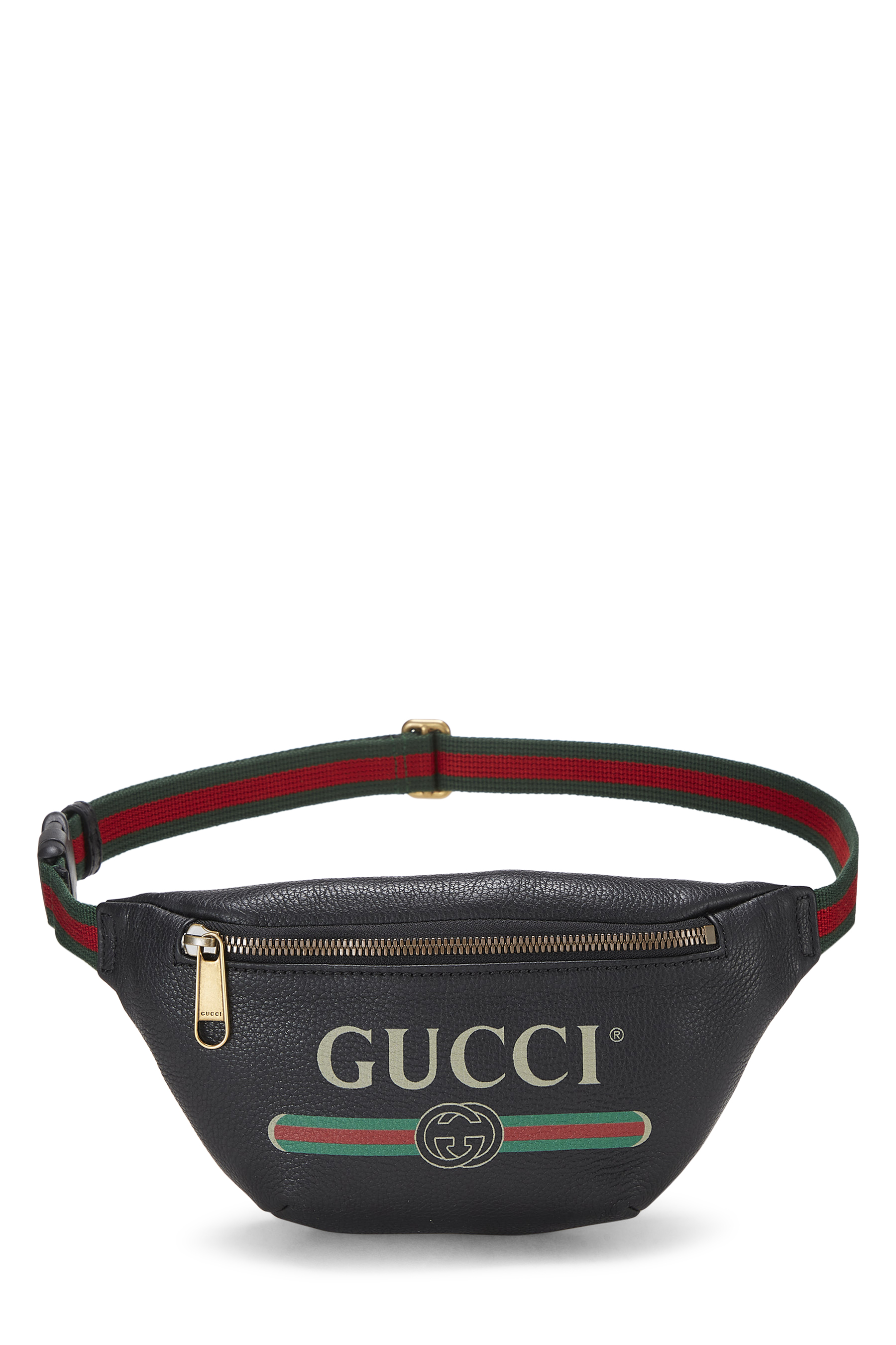 Women's Gucci Black Leather Logo Print Belt Bag Small in Black