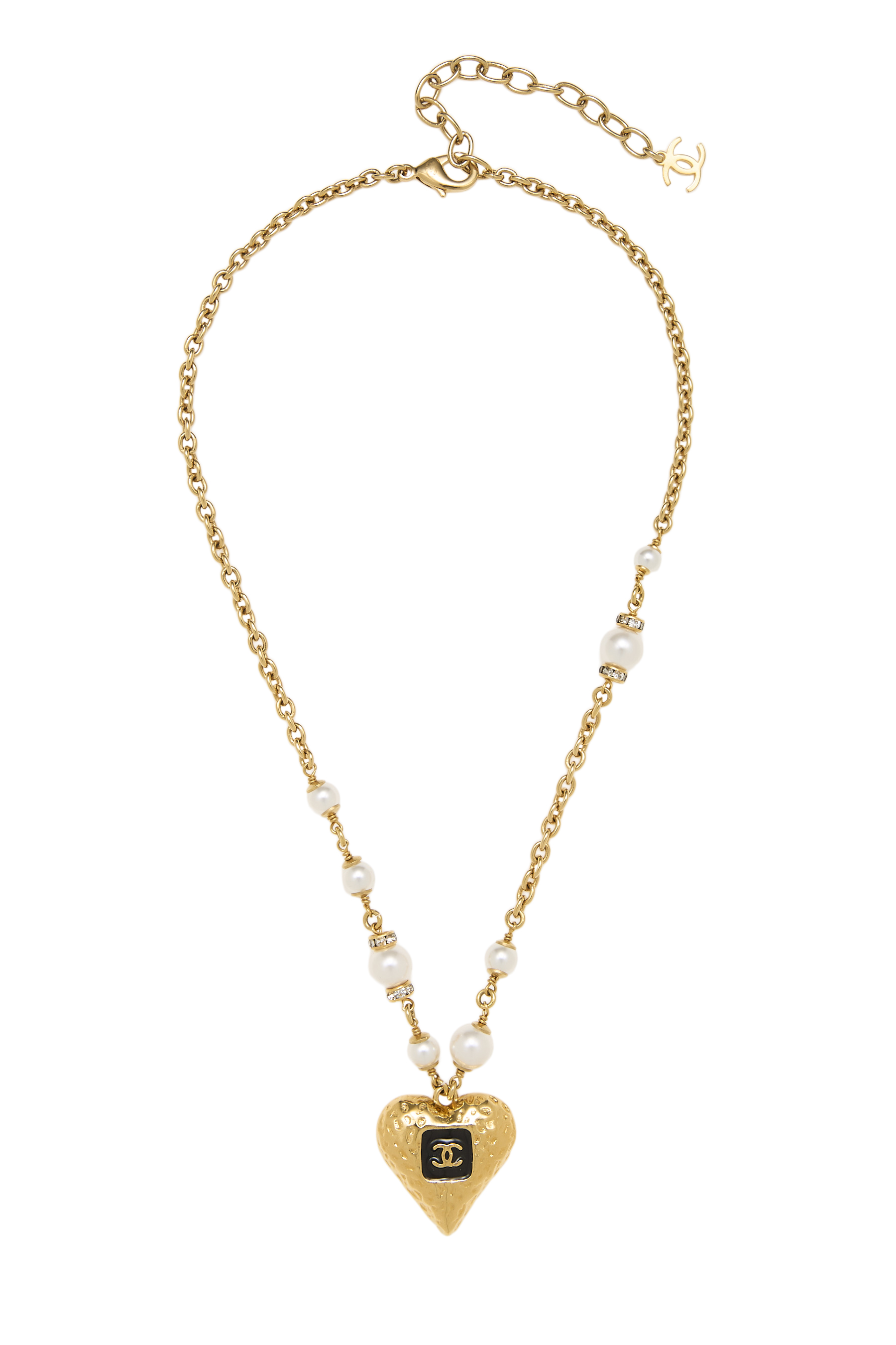Women's Chanel Gold & Black 'CC' Heart Necklace in Gold