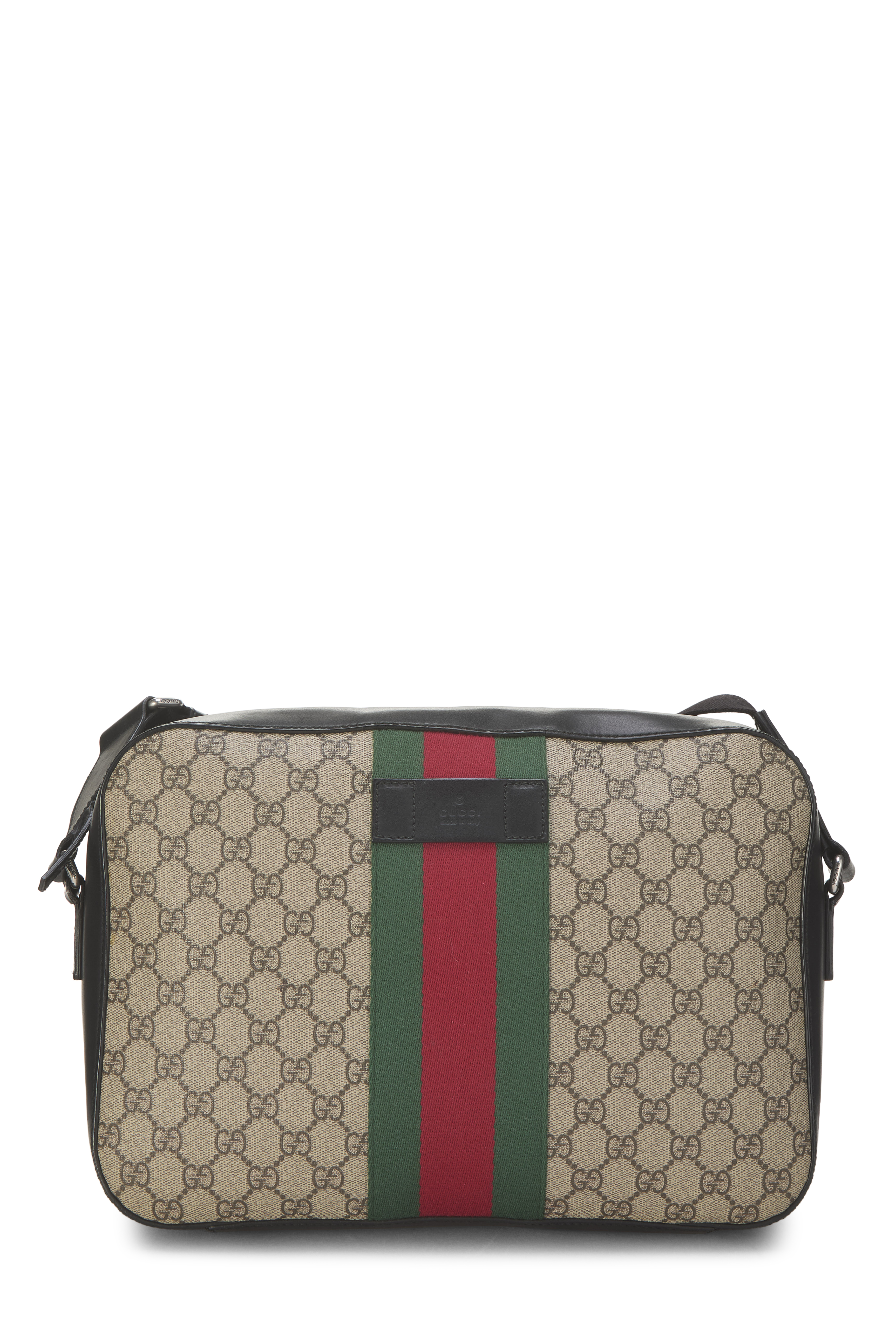 Women's Gucci Black Original GG Supreme Canvas Web Messenger in Black