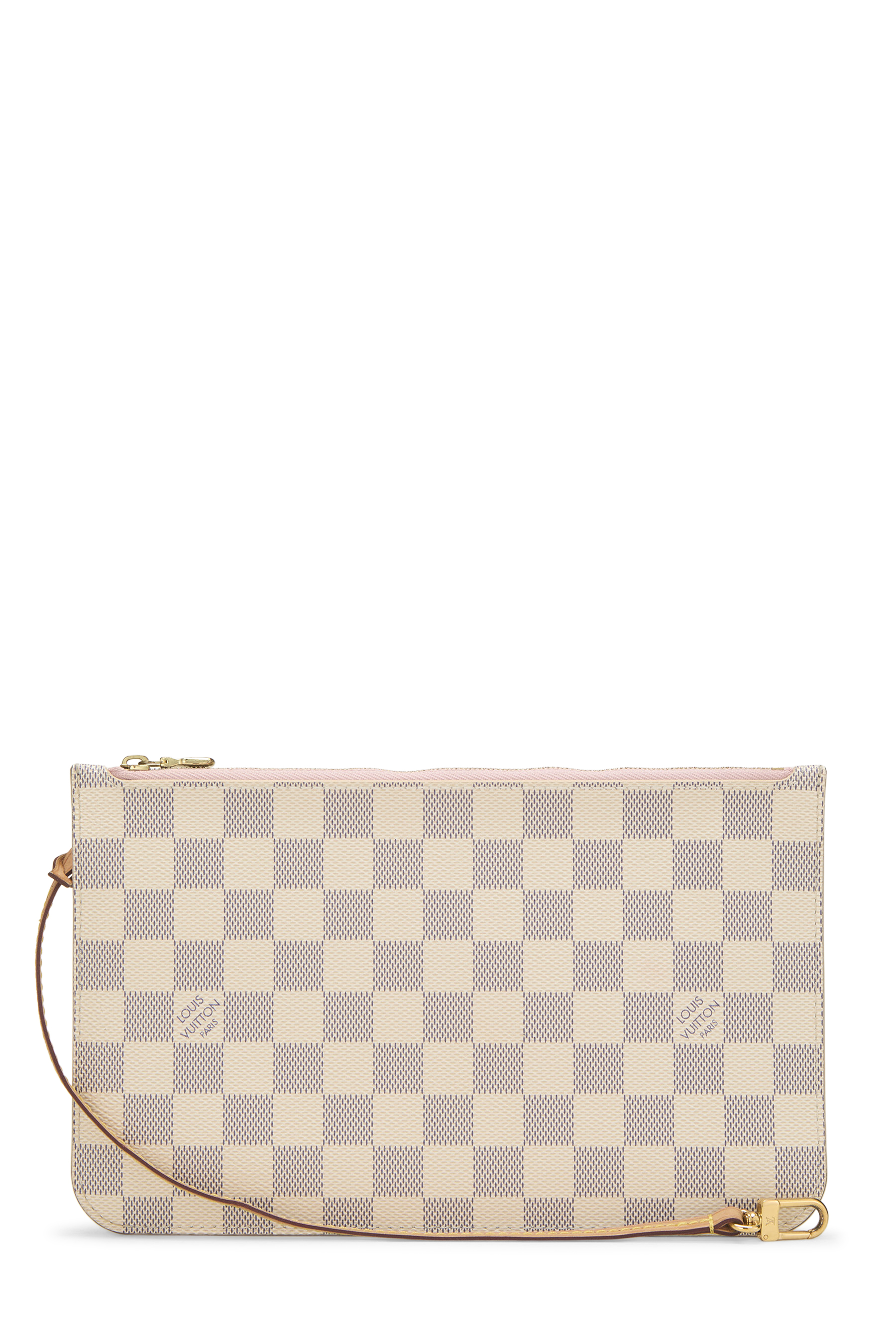 Women's Louis Vuitton Damier Azur Neverfull Pouch in Pink MM
