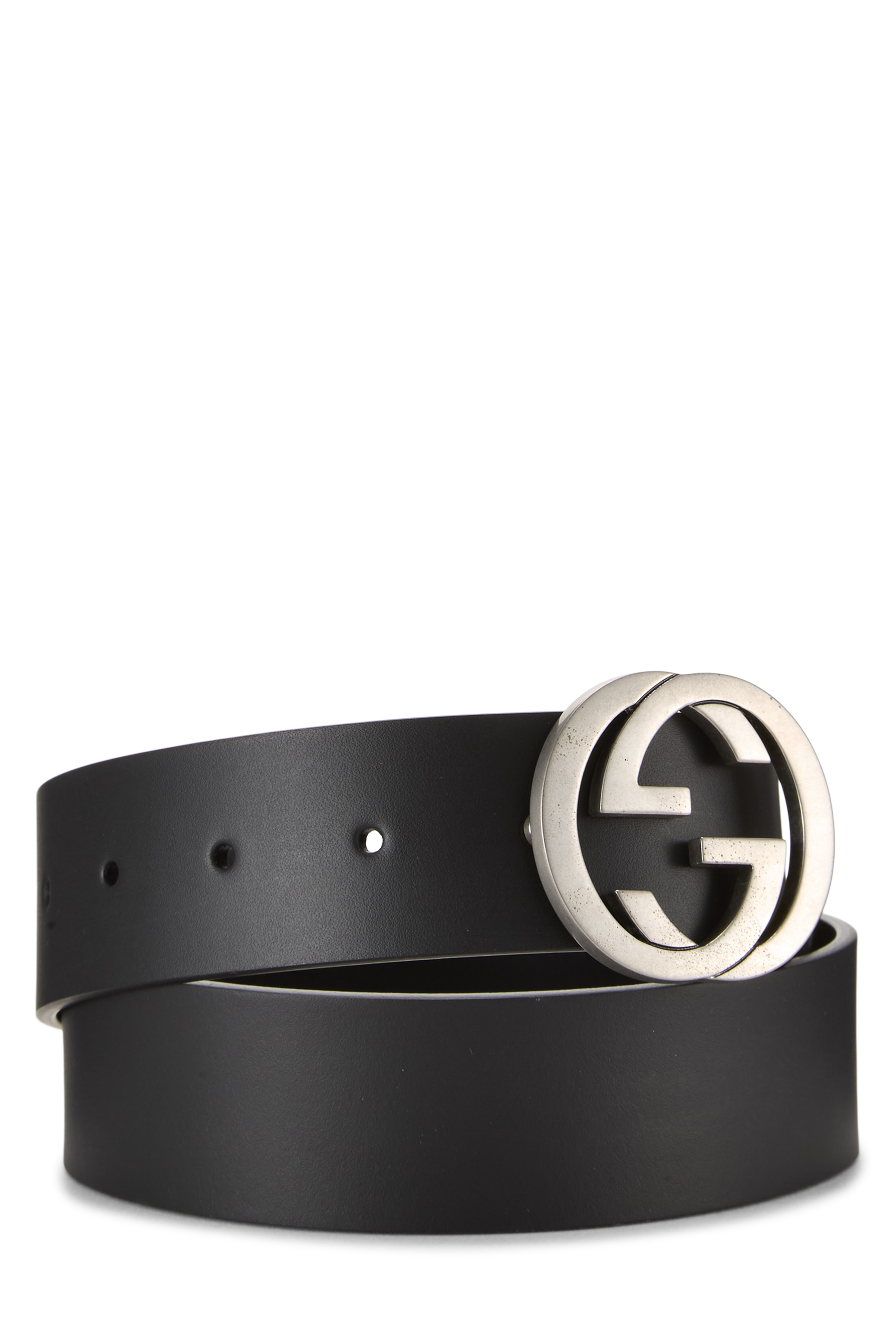 Women's Gucci Black Leather Interlocking Belt 75 in Black