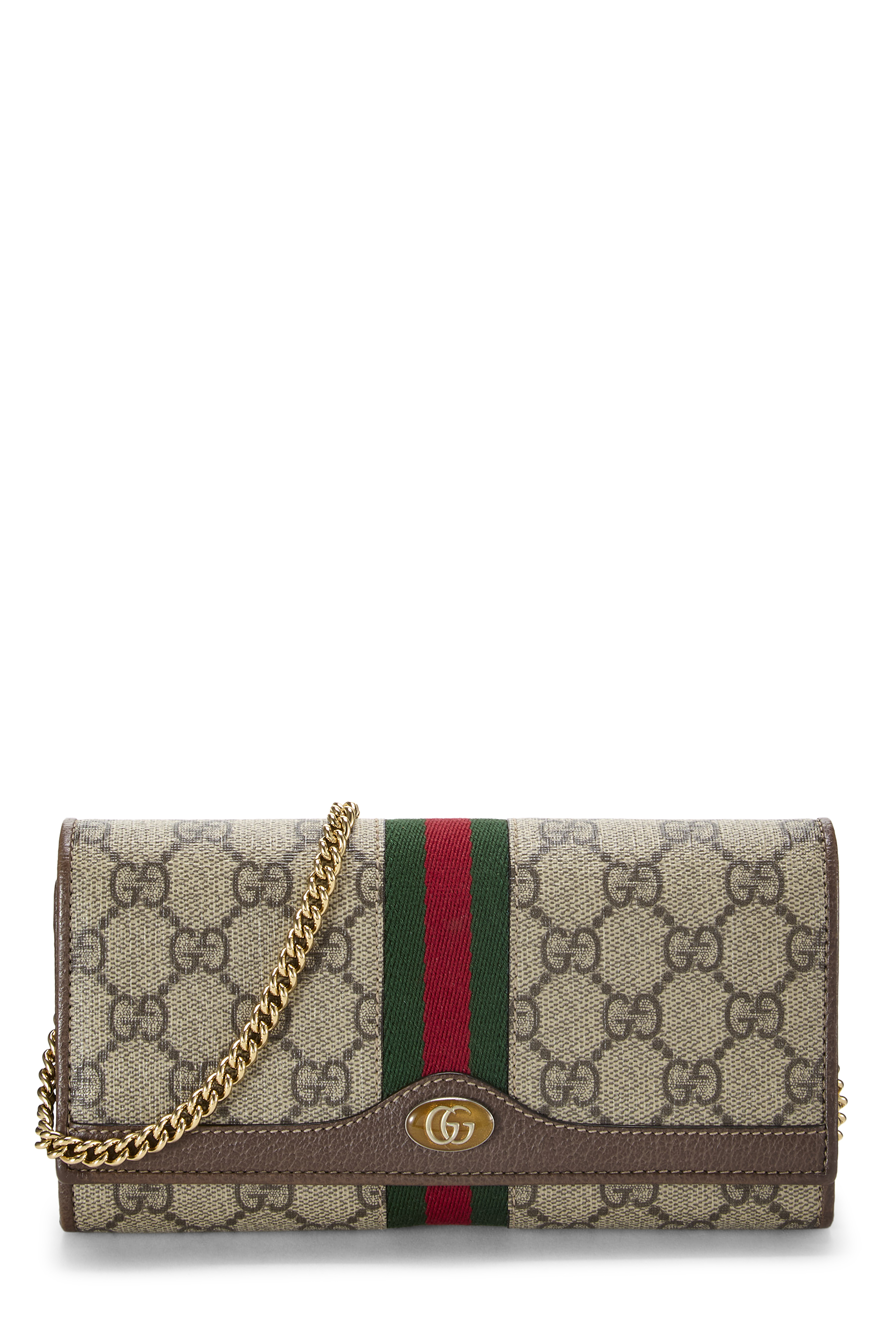 Women's Gucci Brown GG Supreme Canvas Ophidia Wallet on Chain in Brown