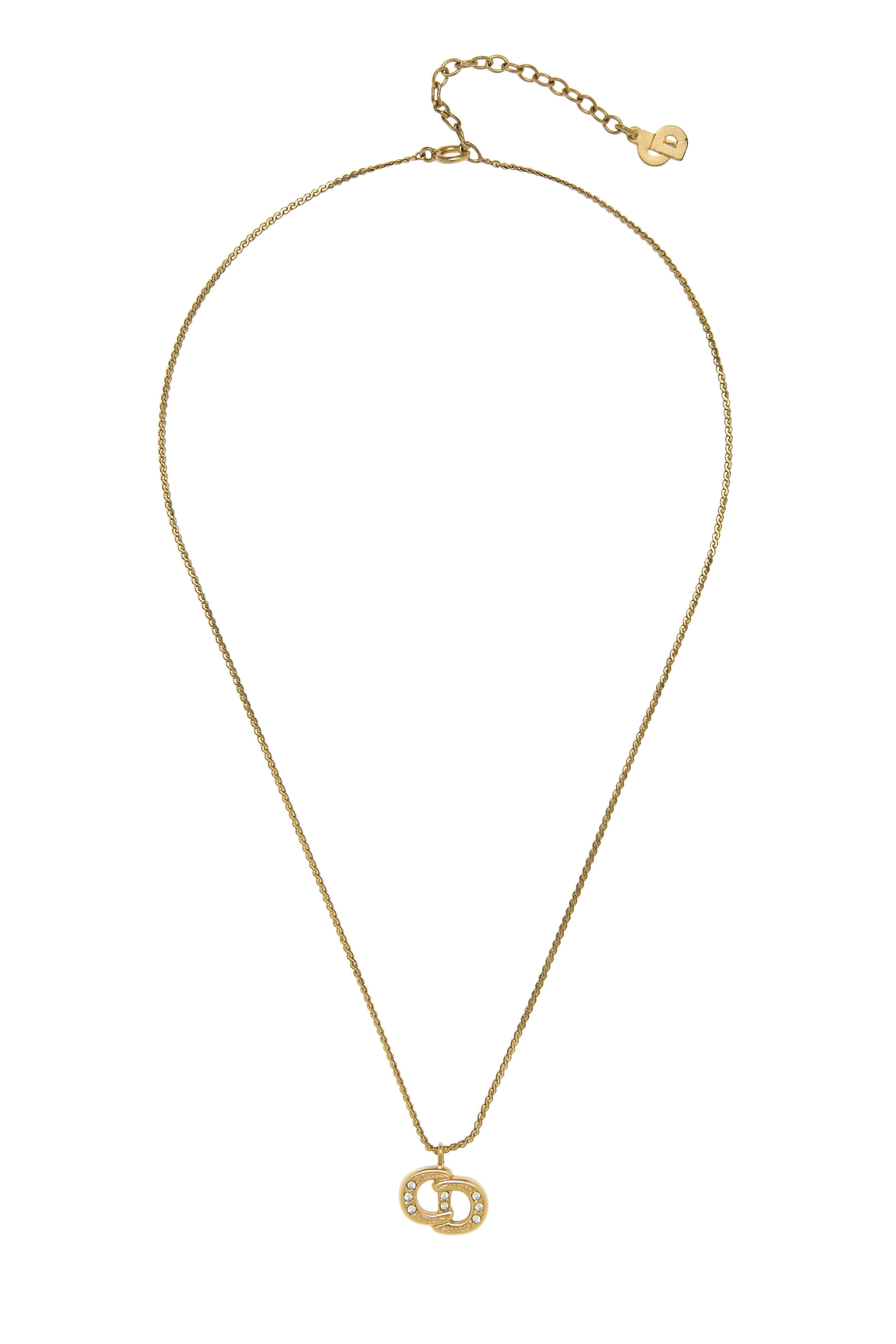 Women's Christian Dior Gold Crystal 'CD' Necklace in Gold