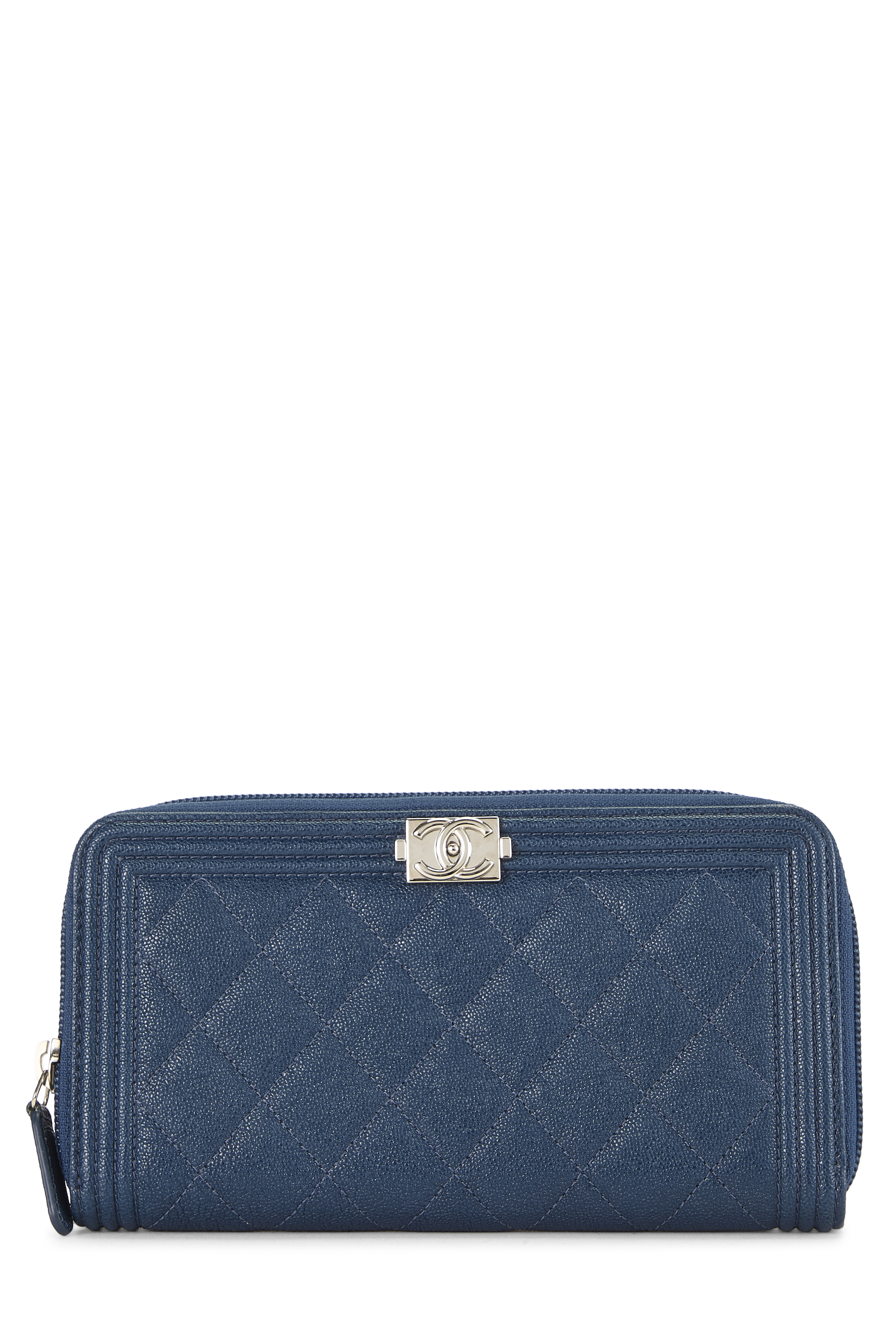 Women's Chanel Blue Caviar Boy Zip Around Wallet in Blue