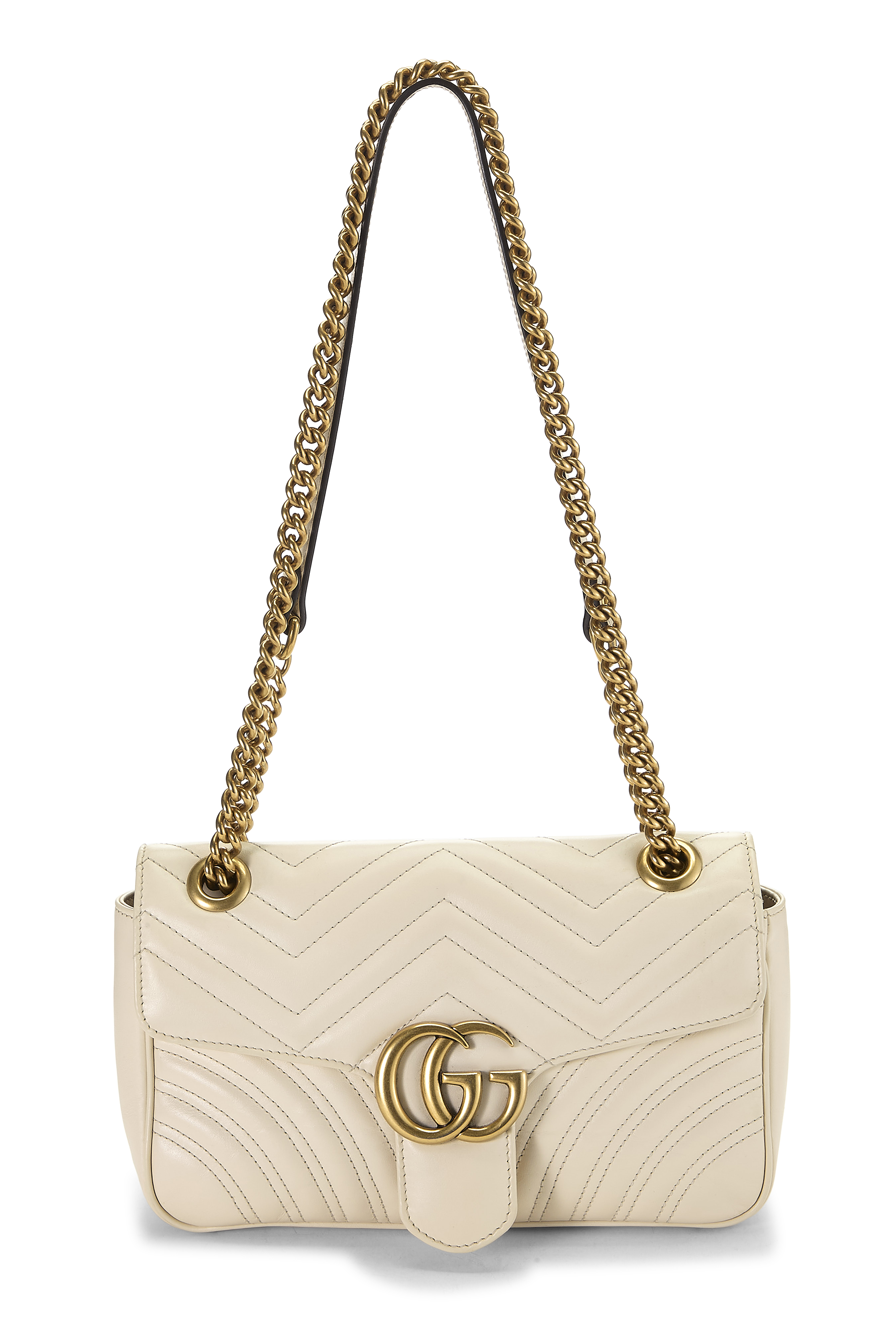 Women's Gucci Cream Leather GG Marmont Matelassé Shoulder Bag Small in White Small