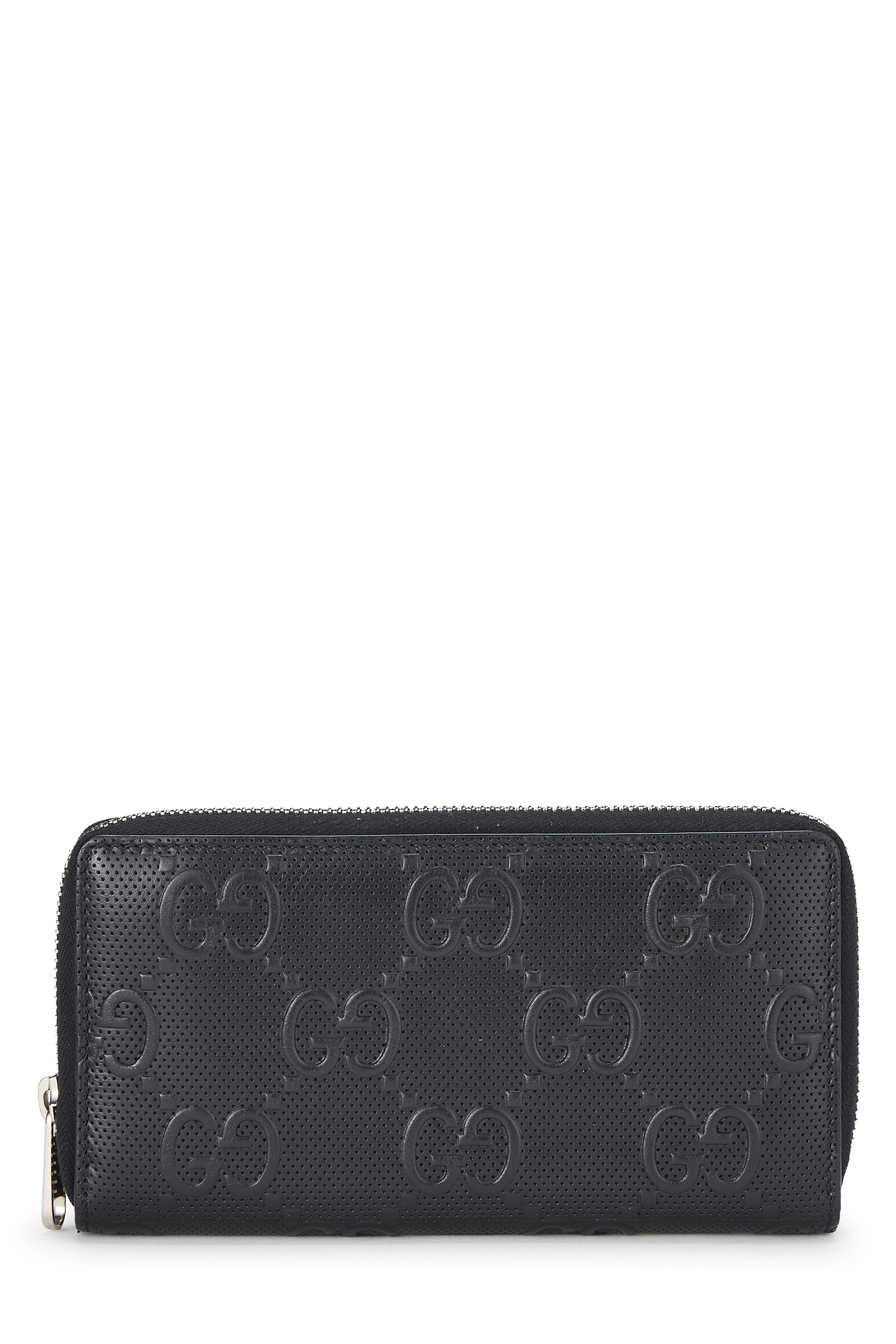 Women's Leather Gucci Black Leather Logo Embossed Zip Around Wallet in Black
