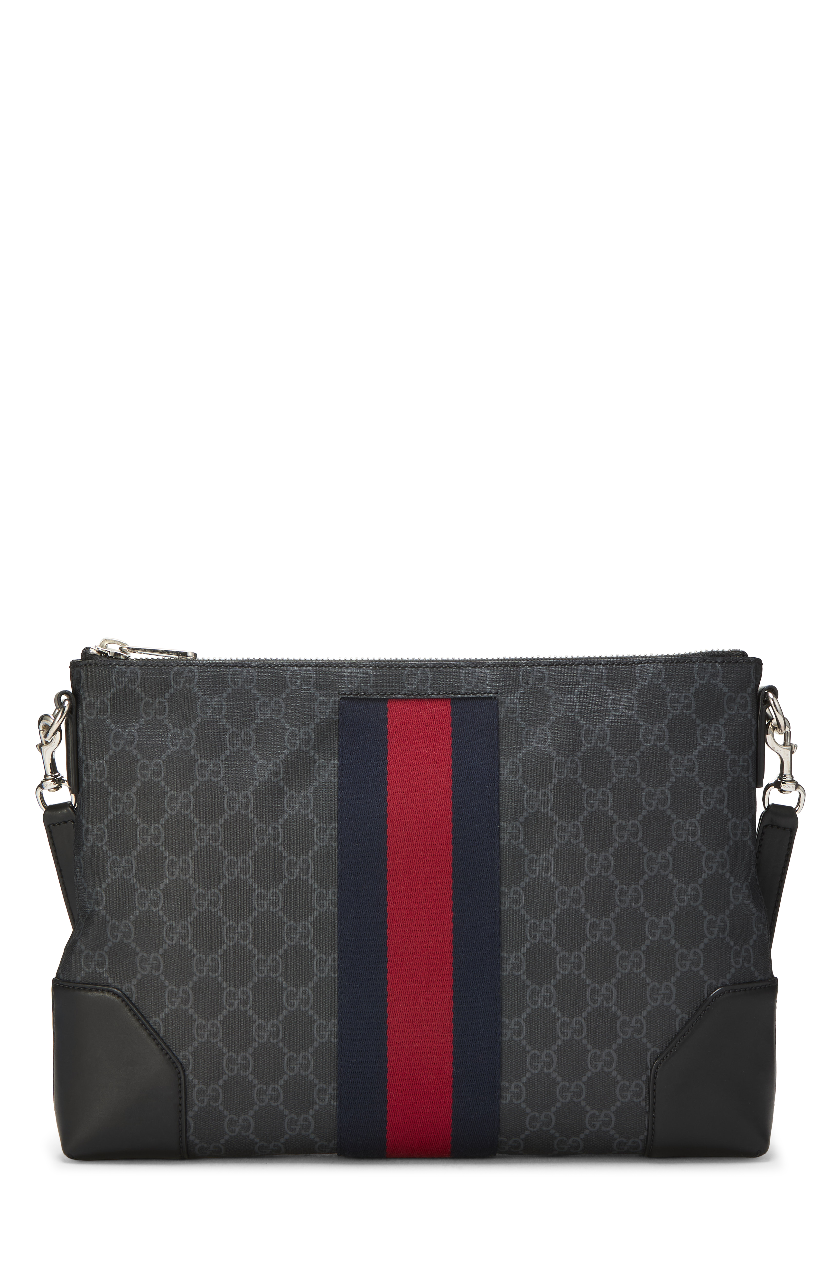 Women's Gucci Black GG Supreme Canvas Web Messenger in Black