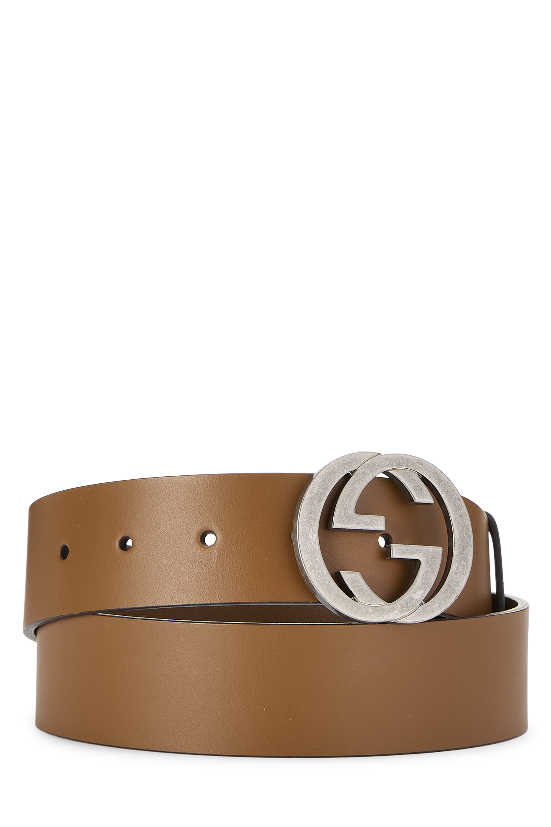 Women's Gucci Brown Leather Interlocking GG Belt 85 in Brown