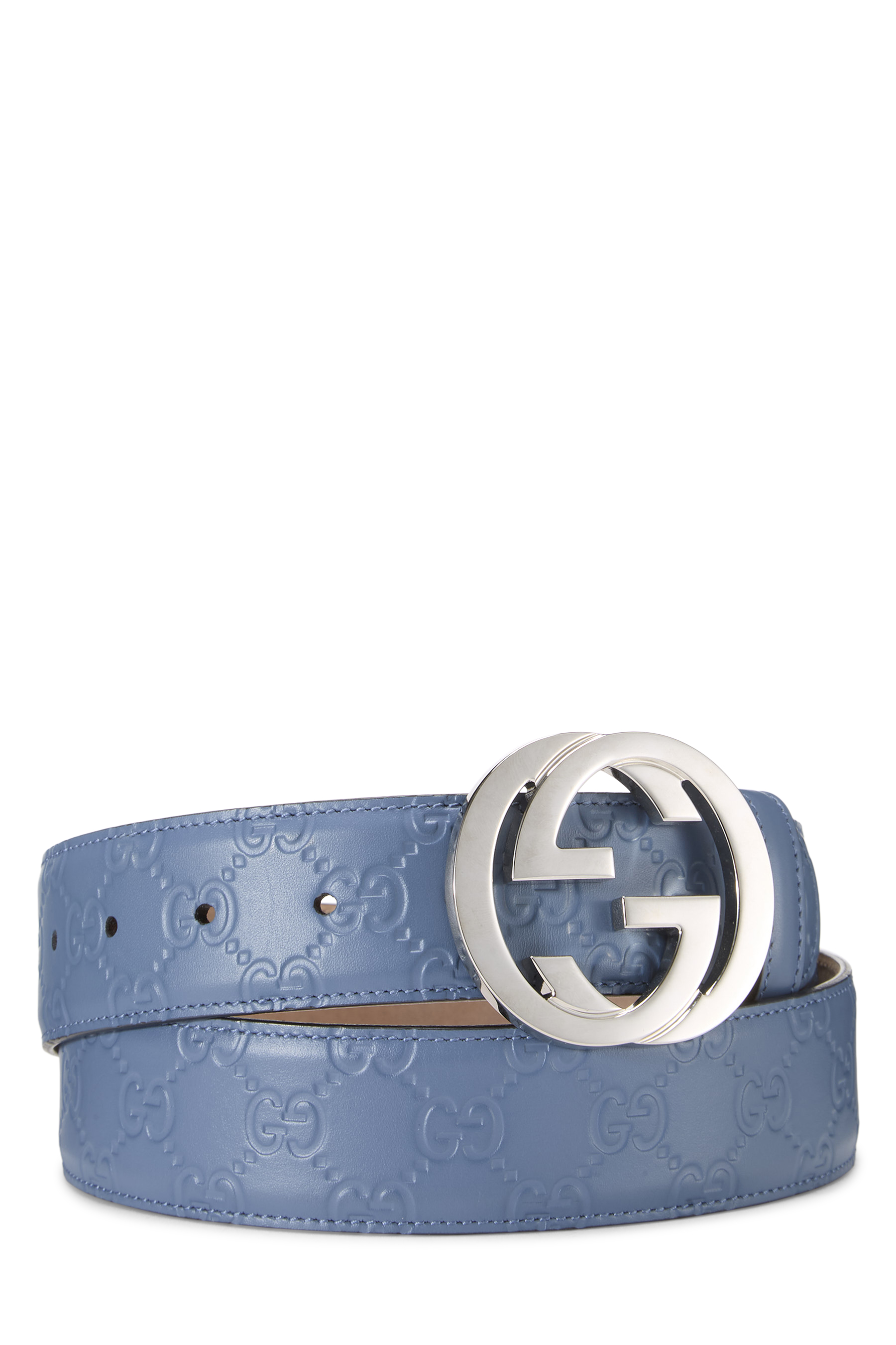 Women's Gucci Blue Guccissima Leather Interlocking GG Belt 95 in Blue