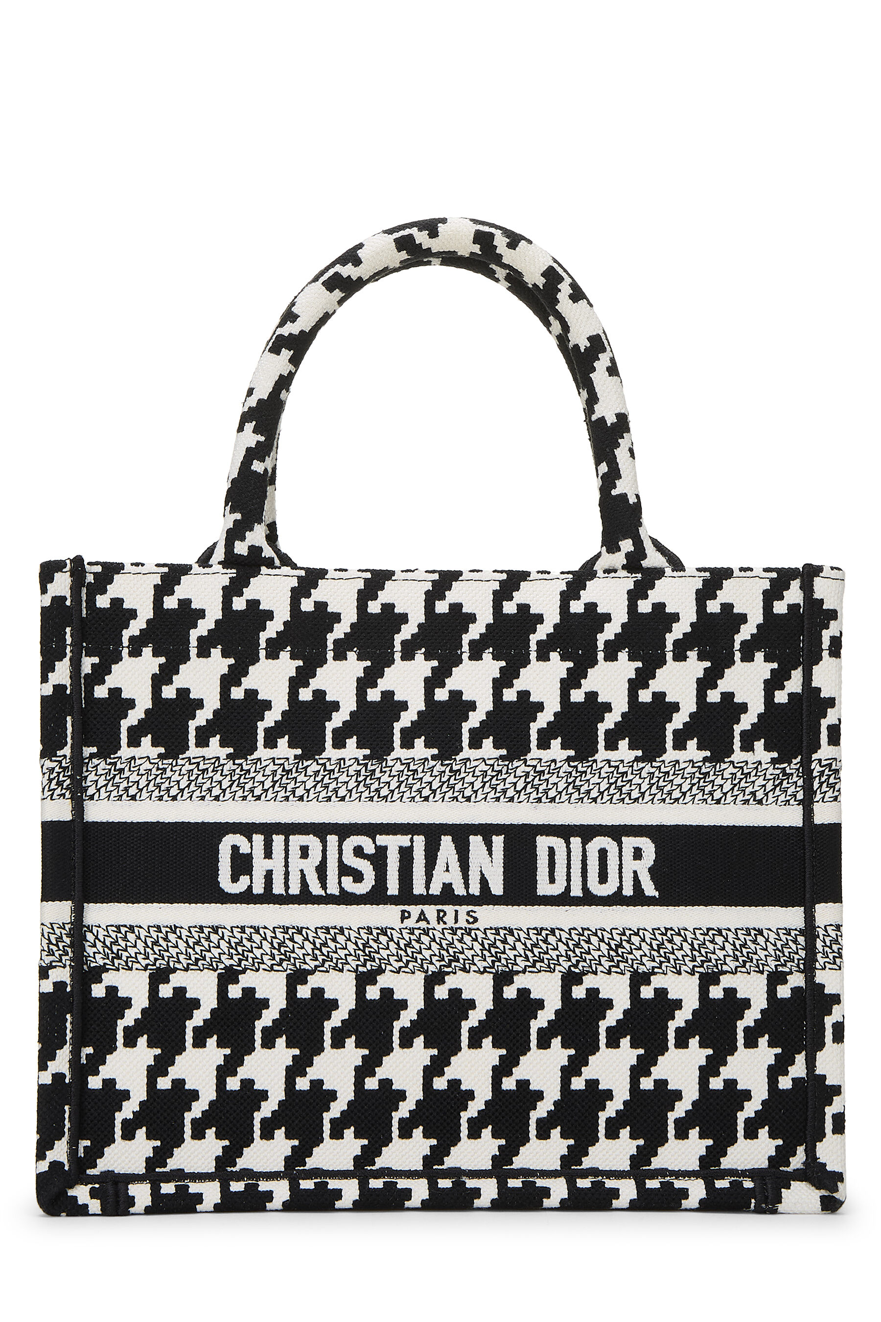 Women's Christian Dior Black & White Houndstooth Book Tote Small in Black Small
