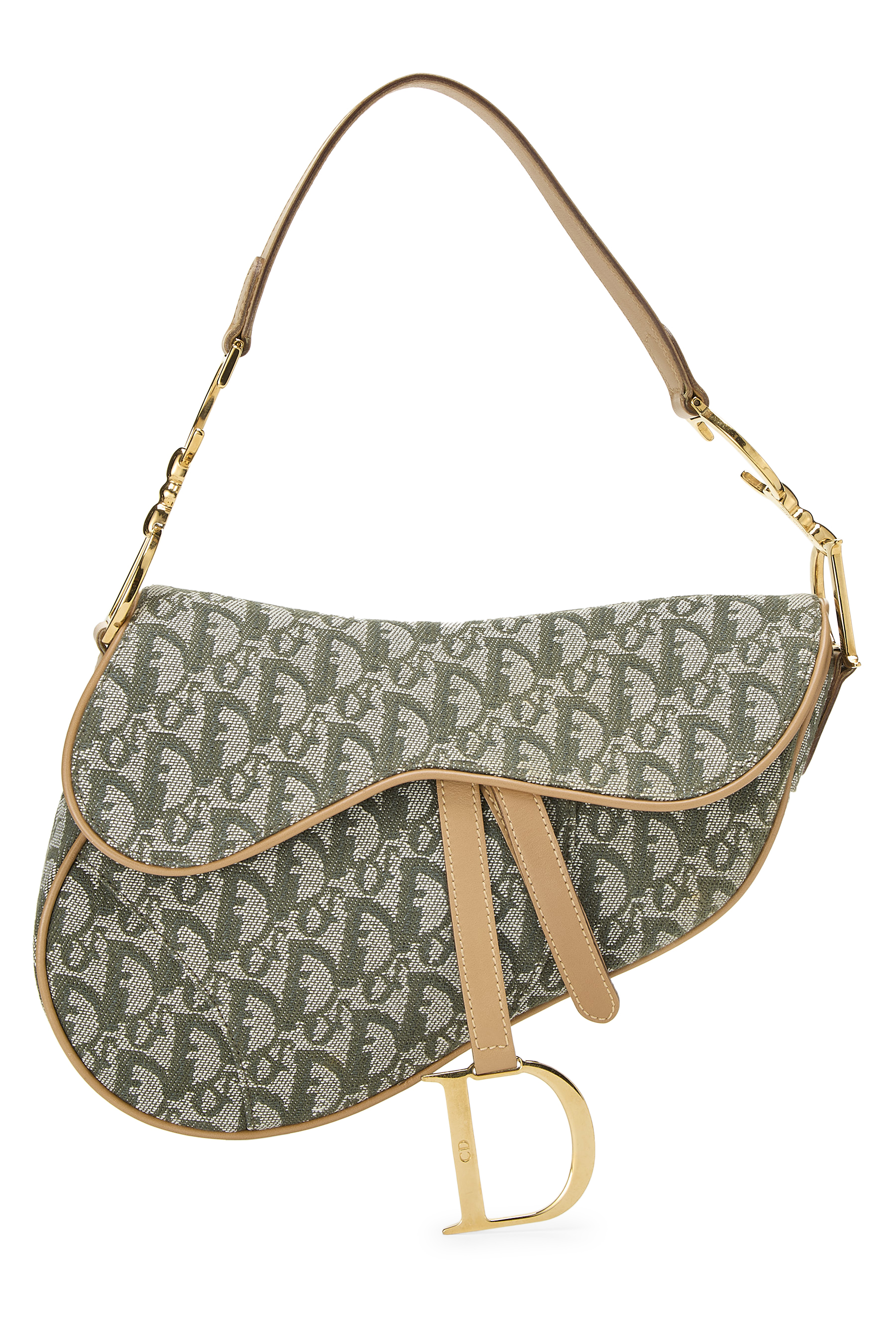 Women's Christian Dior Green Trotter Canvas Saddle Bag in Green