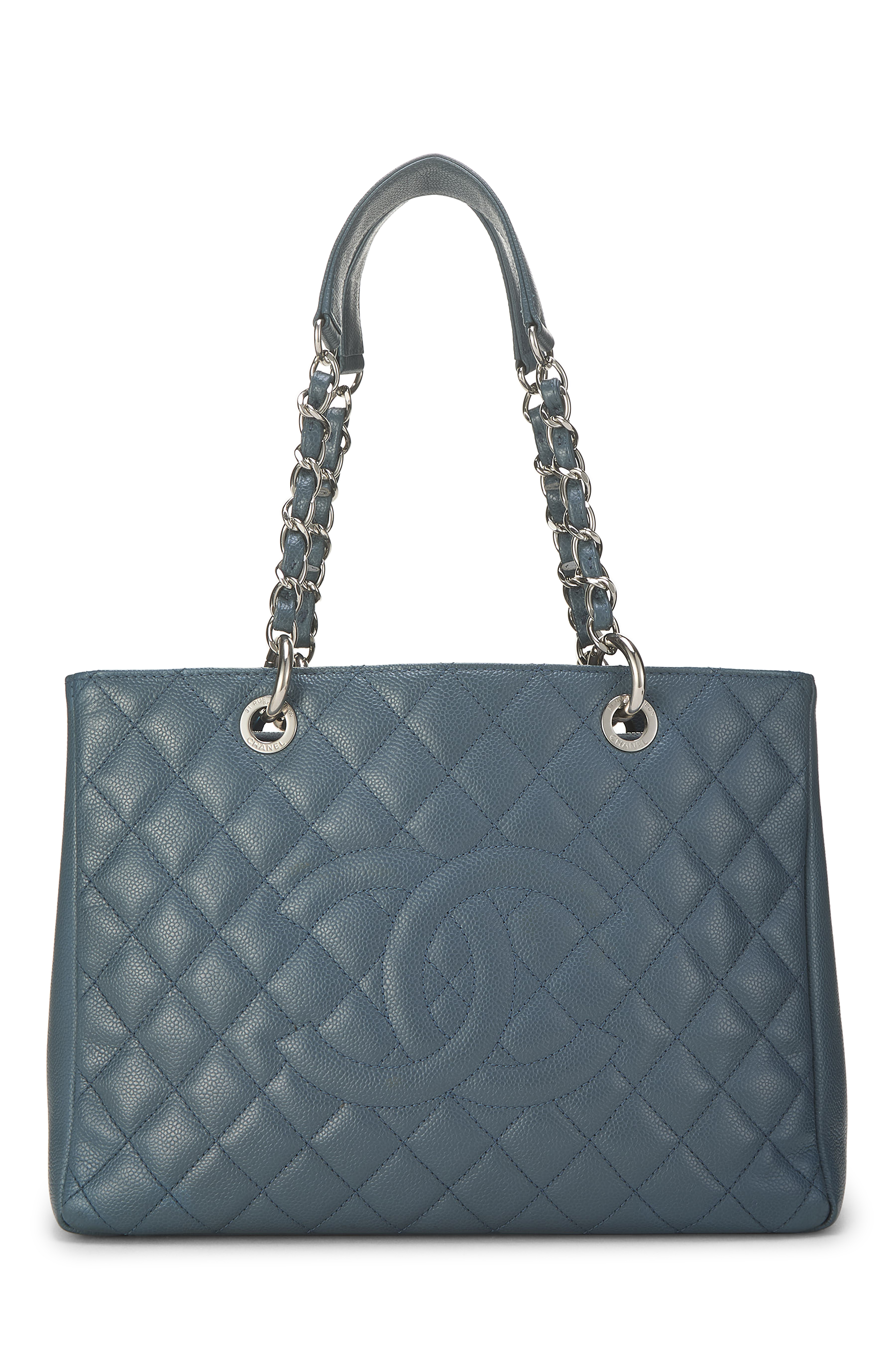 Women's Chanel Blue Quilted Caviar Grand Shopping Tote (GST) in Blue