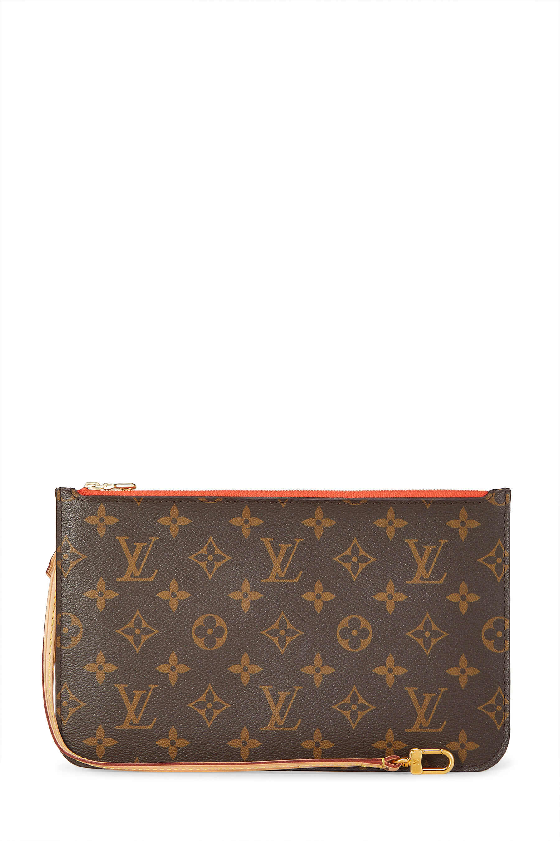 Women's Louis Vuitton Monogram Canvas Neverfull Pouch MM NM in Orange MM