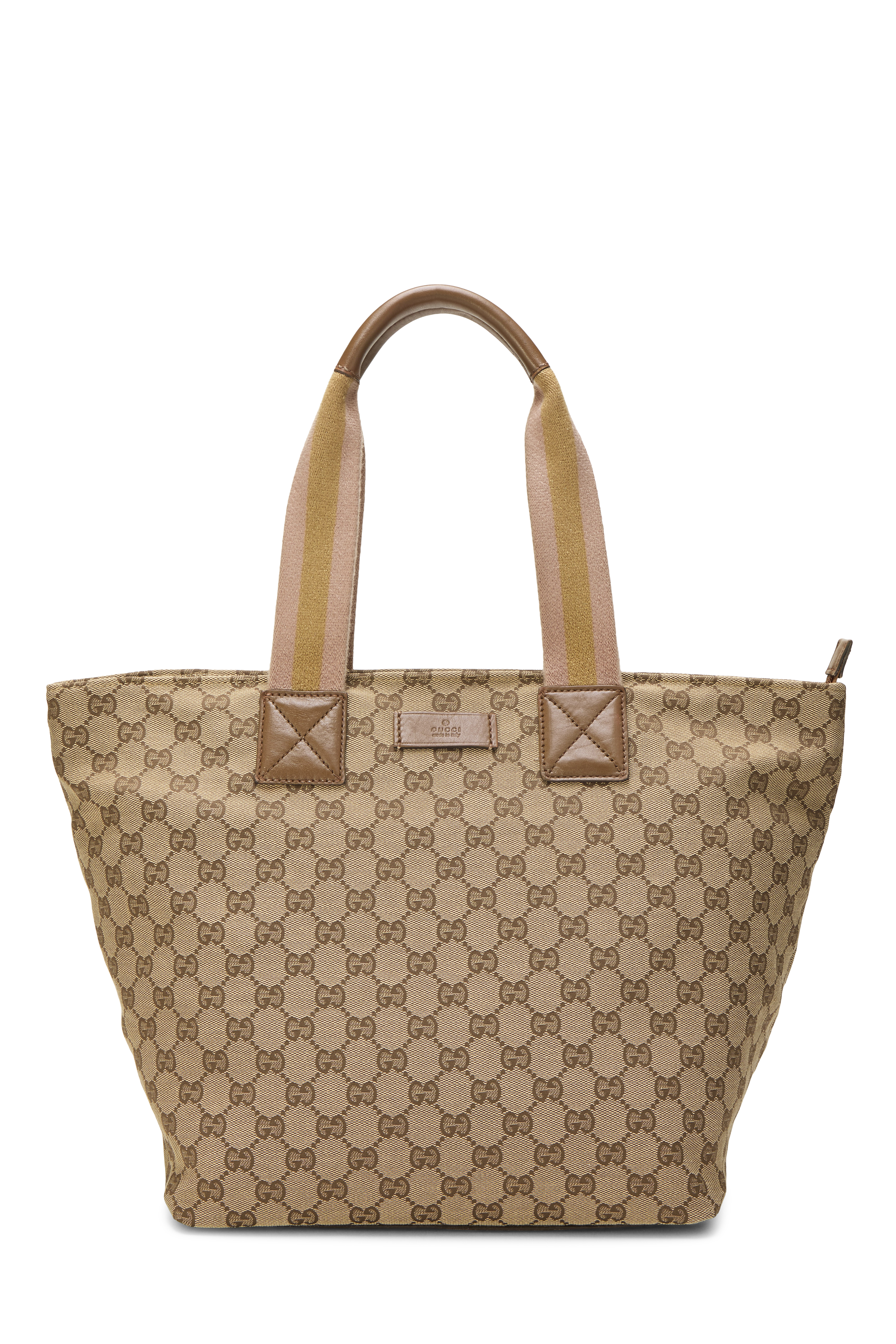 Women's Gucci Original GG Canvas Web Zip Tote in Brown