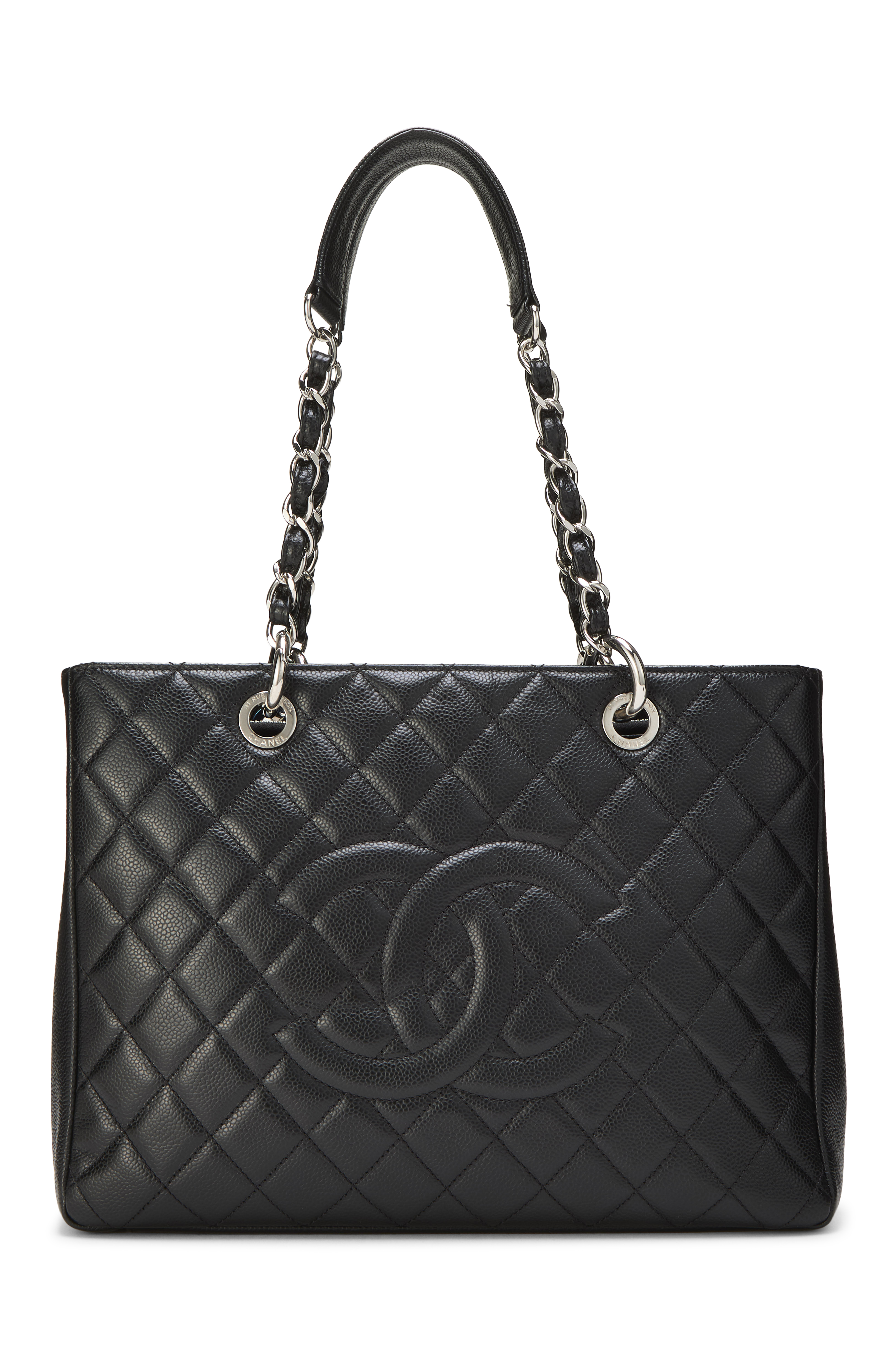 Women's Chanel Black Quilted Caviar Grand Shopping Tote (GST) in Black