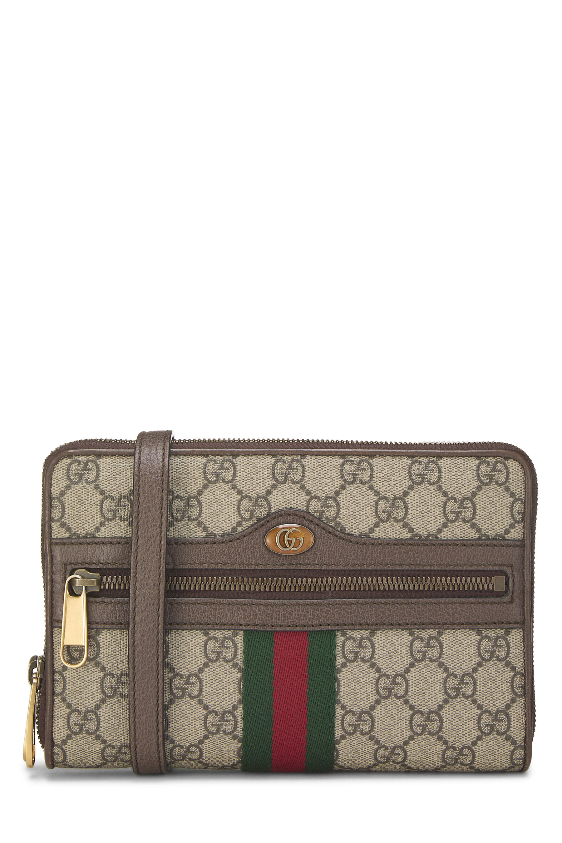 Women's Gucci Brown GG Supreme Canvas Ophidia Double Zip Messenger in Brown