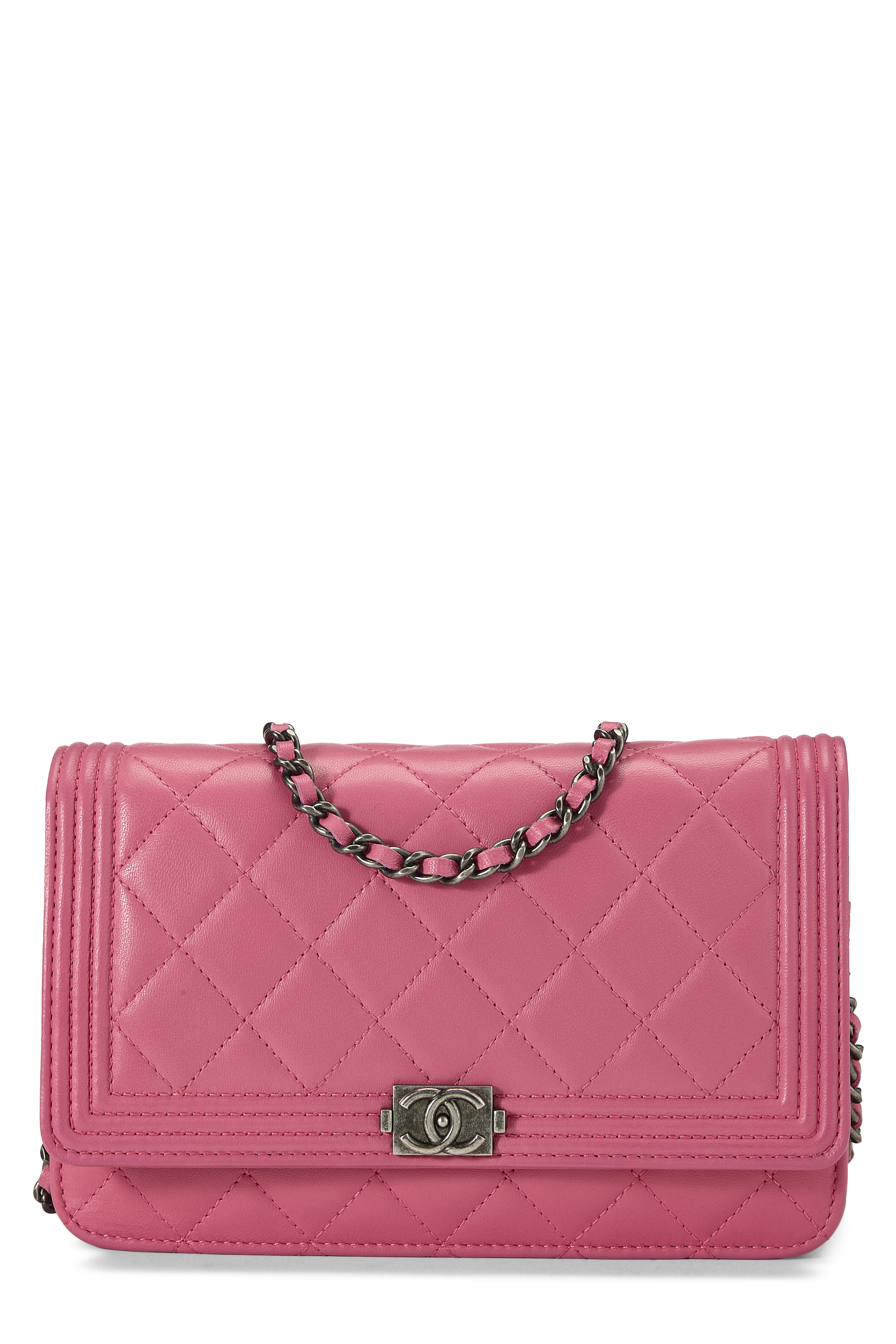 Women's Chanel Pink Lambskin Boy Wallet on Chain (WOC) in Pink
