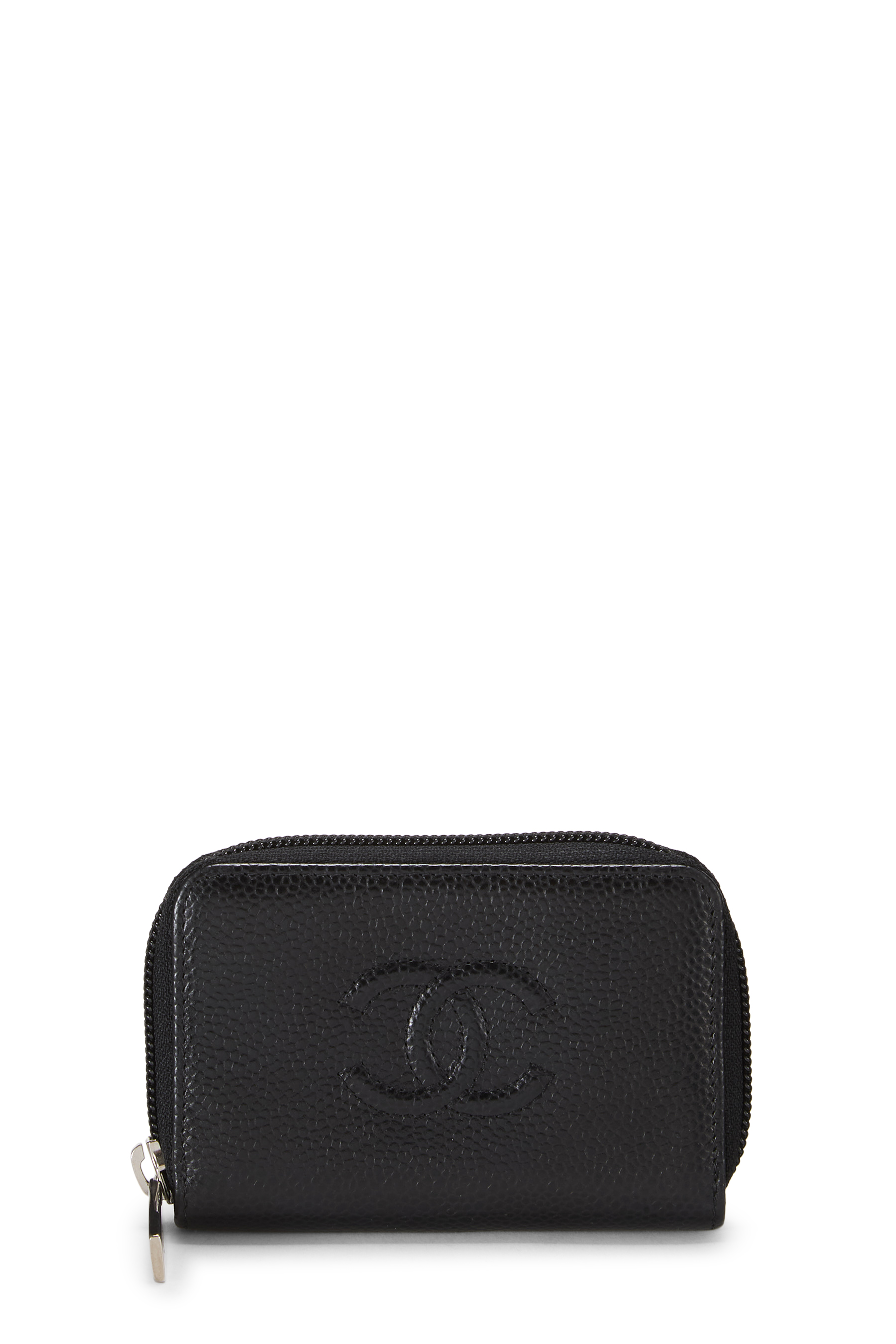 Women's Chanel Black Caviar 'CC' Zip Around Coin Purse in Black