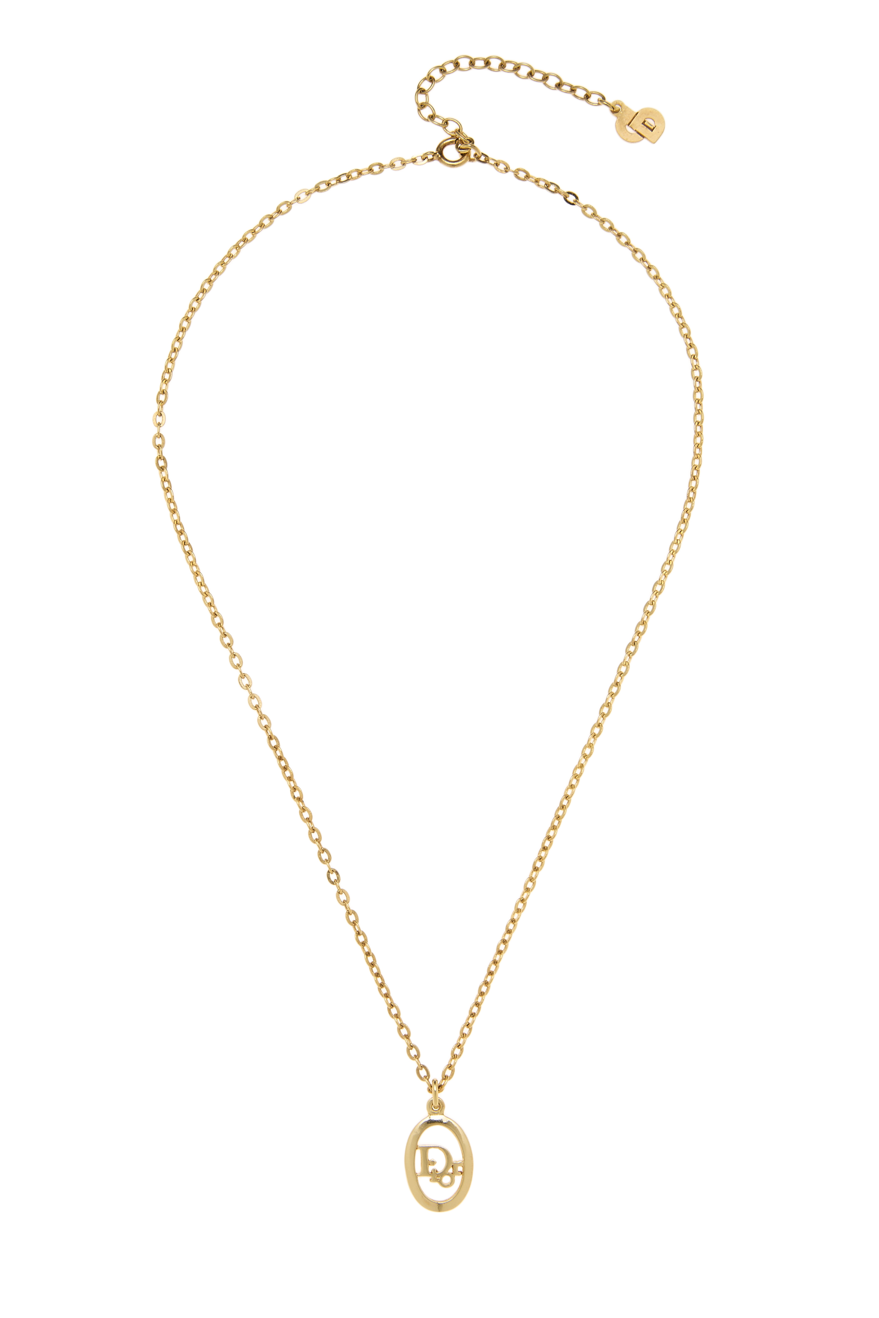 Women's Christian Dior Gold Oval Logo Necklace in Gold